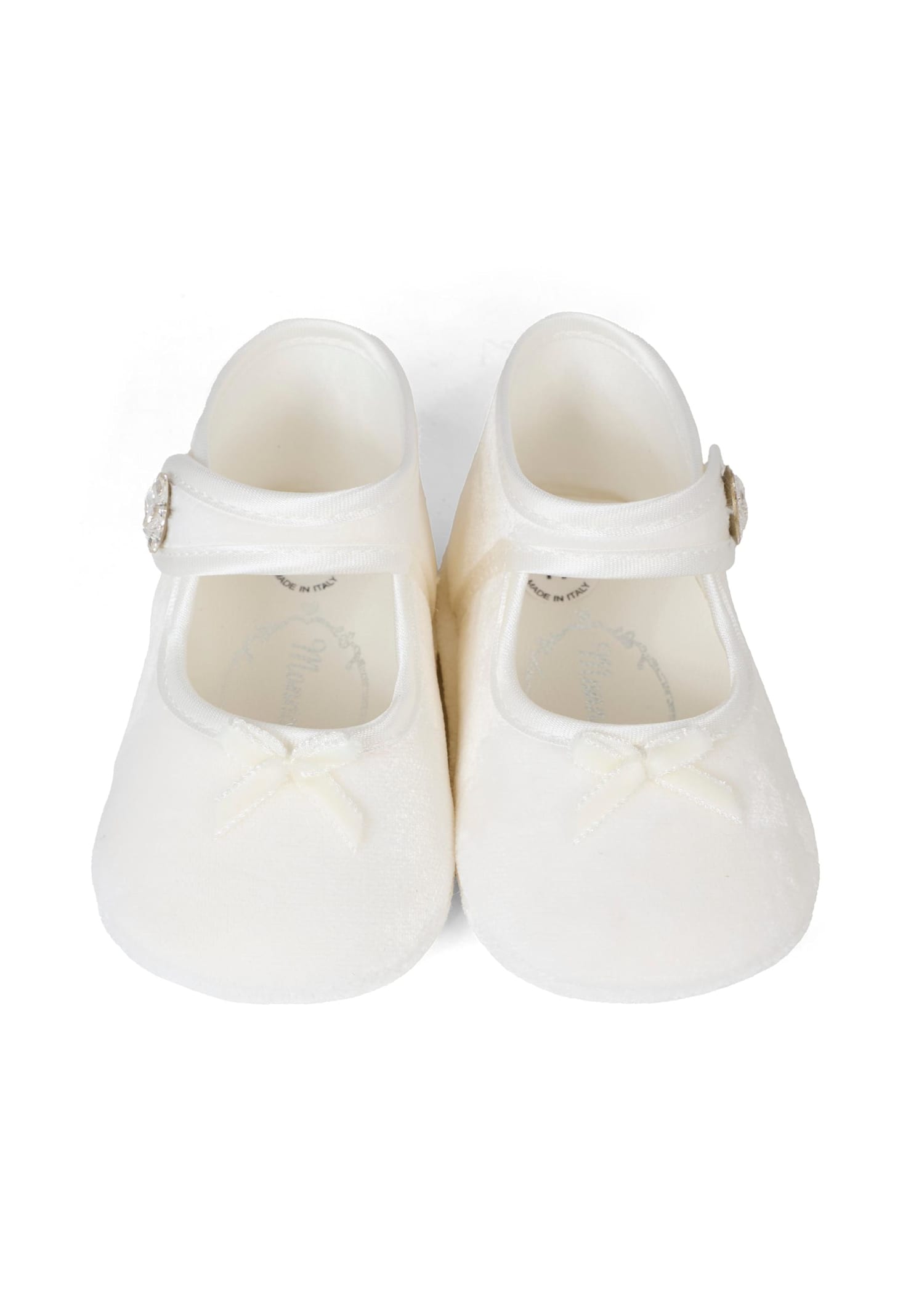 Monnalisa White Ballet Shoes For Baby Girl With Bow In White