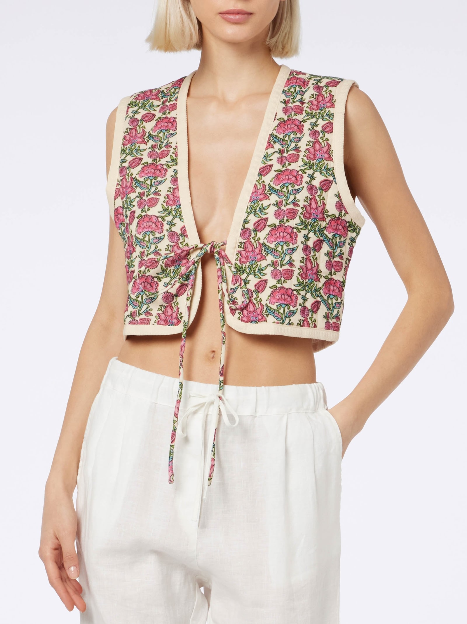 Mc2 Saint Barth Woman Embroidered Padded Vest In White