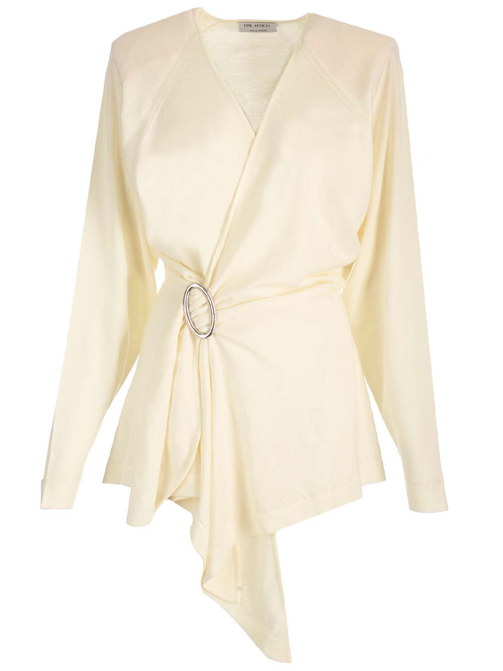 Attico Hurely Side Belt Long Sleeve Wool Minidress In White