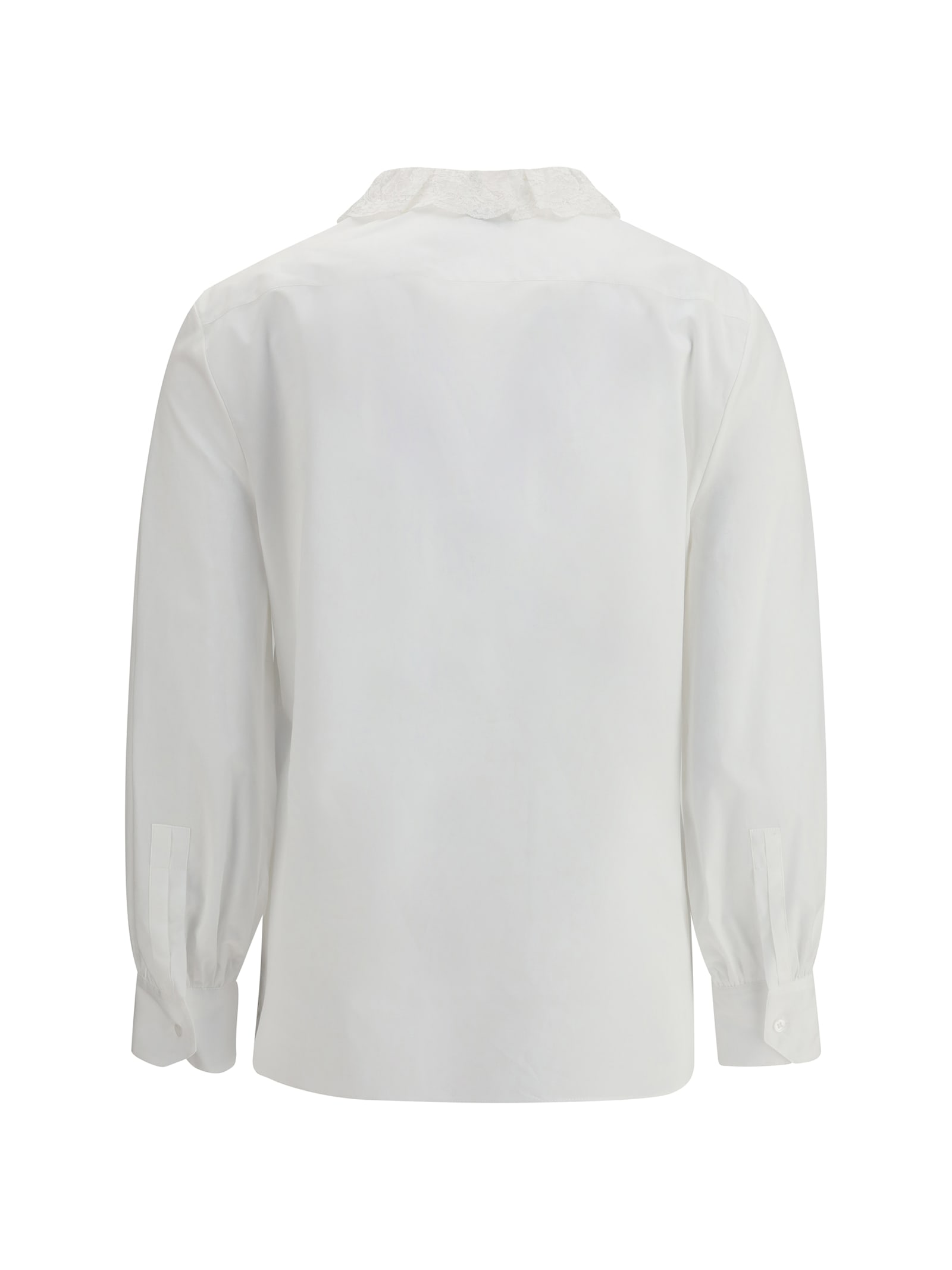Saint Laurent Lace-trimmed Cotton Poplin Blouse In White