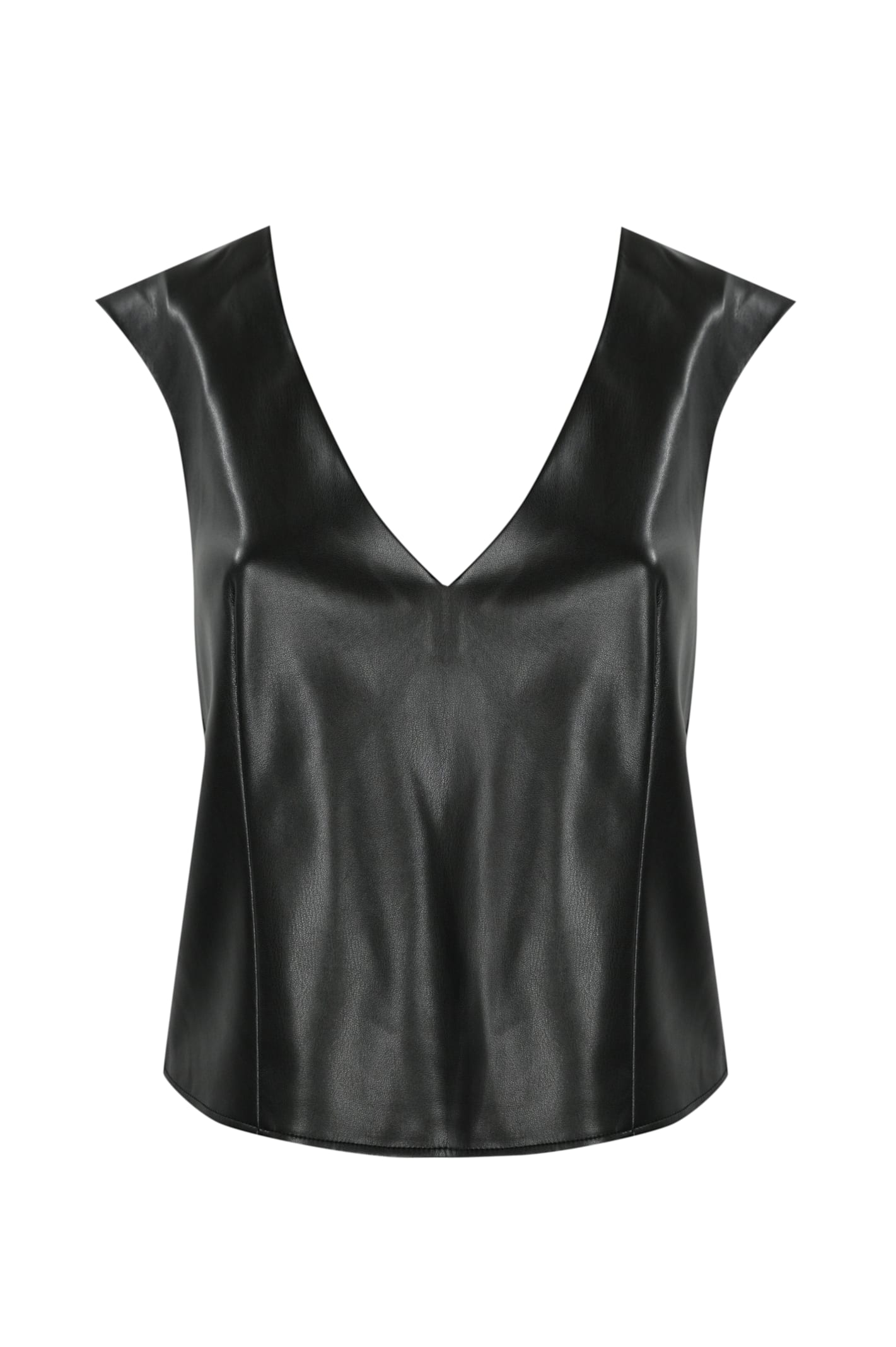 Shop Patrizia Pepe Faux Leather Top With Zip In Nero