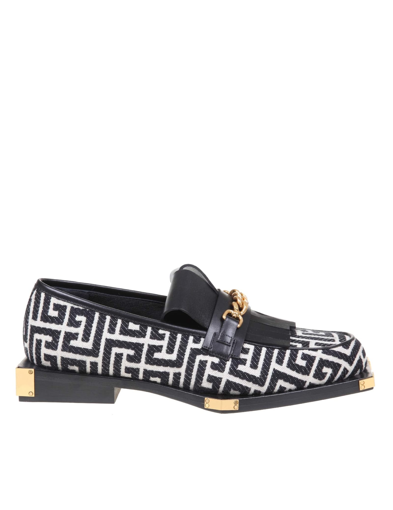 Buy Balmain Gancini Moccasin In Fabric And Leather online, shop Balmain shoes with free shipping