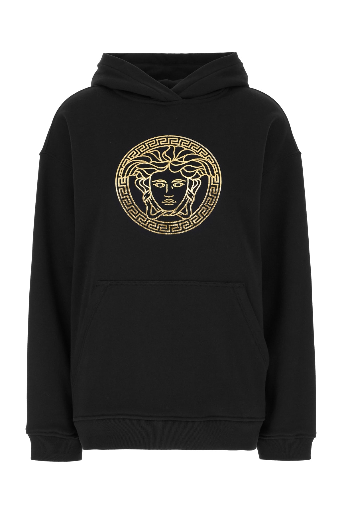 Versace Black Cotton Oversize Sweatshirt In Blackgold