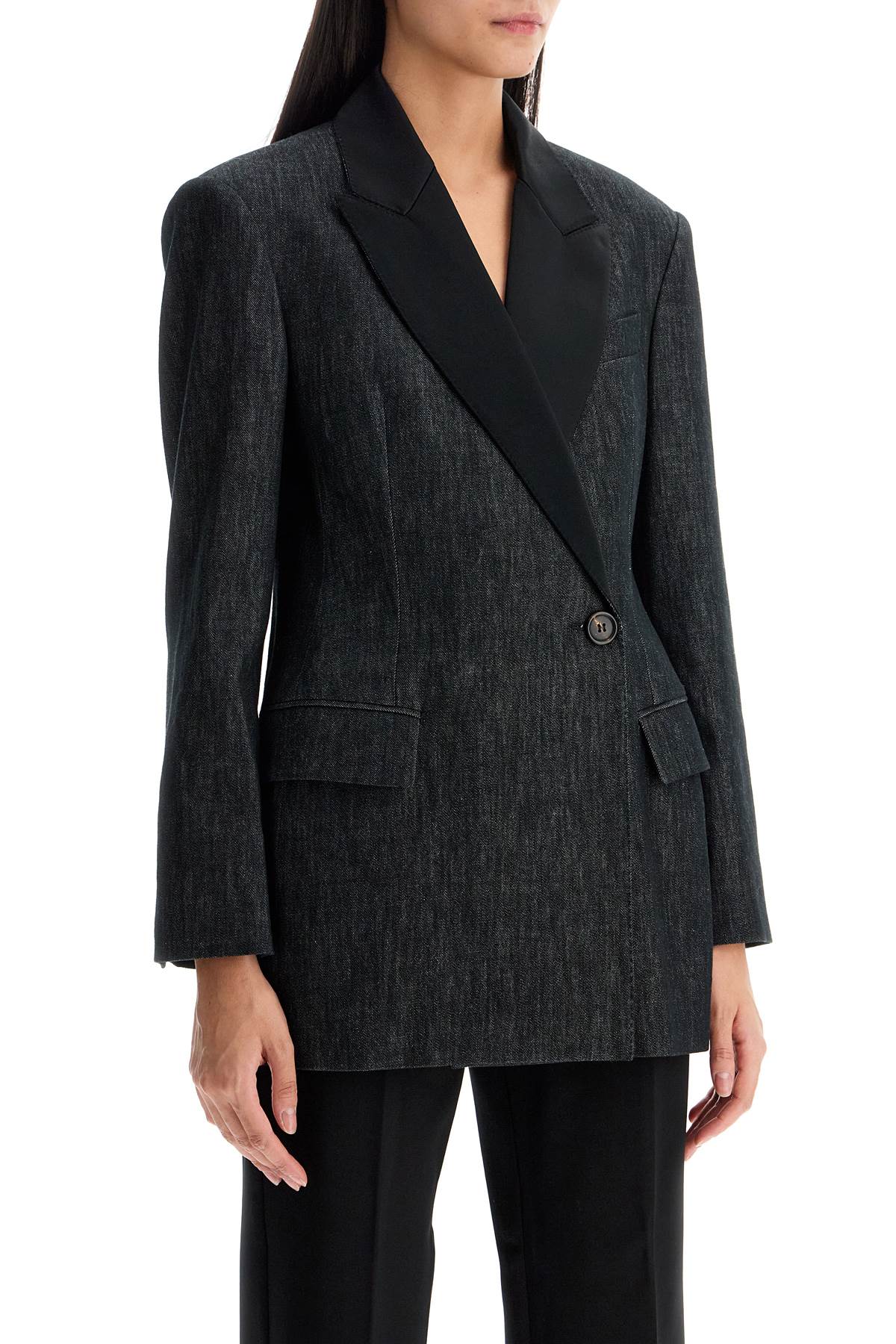 Brunello Cucinelli Denim Effect Twill Blazer In Black