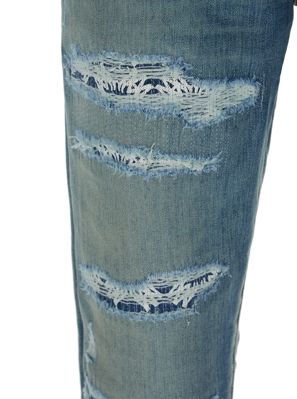 Amiri Light Blue Jeans With Ribbed Details On The Front And Logo Patch On The Rear In Denim Man In Blu
