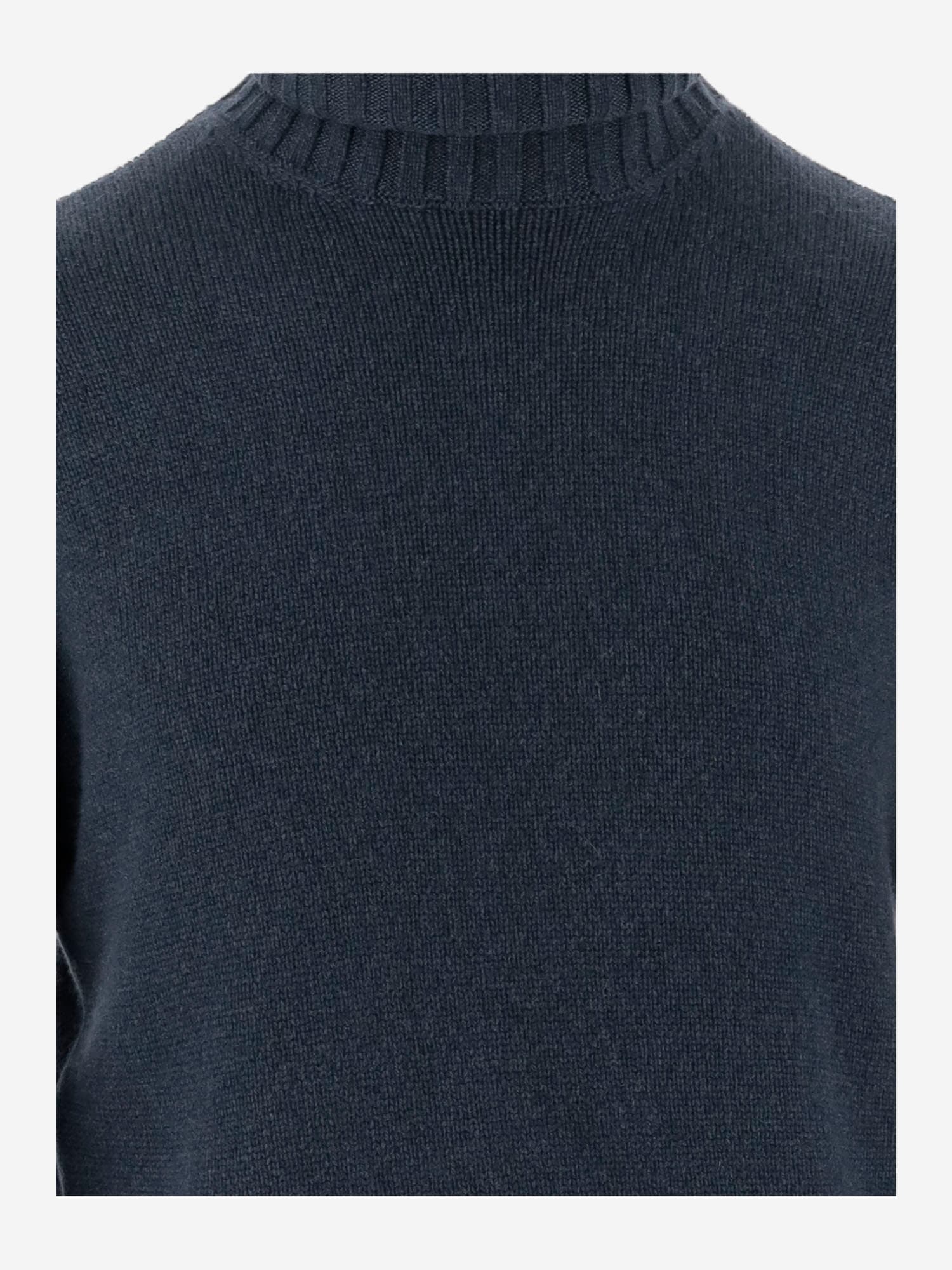 Giorgio Armani Ribbed High Neck Cashmere Sweater With Semi-rolled Edges In Blue