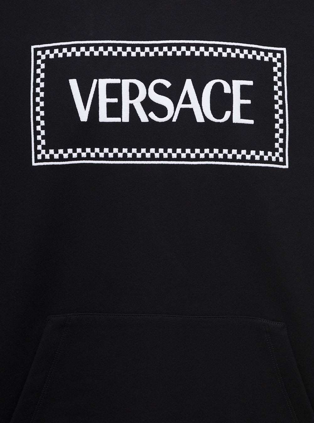 Shop Versace Black Hoodie With Contrasting Logo Lettering Print In Cotton Man