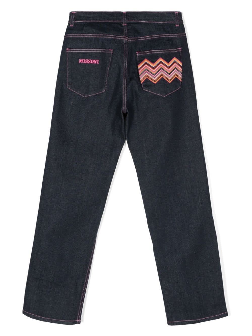 MISSONI DARK BLUE JEANS WITH LOGO AND ZIGZAG PATTERN 