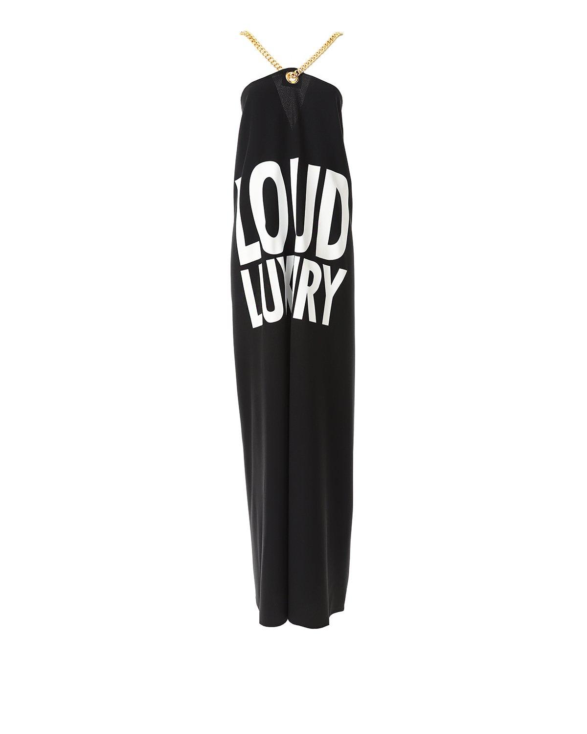 Shop Moschino Loud Luruxy Printed Chain-halterneck Maxi Dress In Black