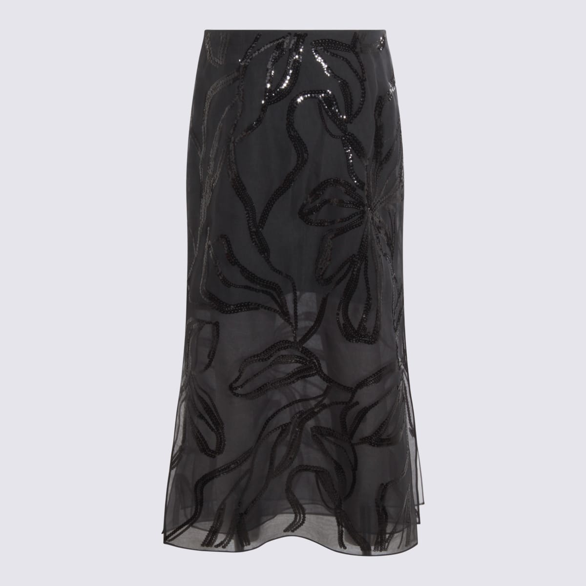 Brunello Cucinelli Black Silk Skirt In Black