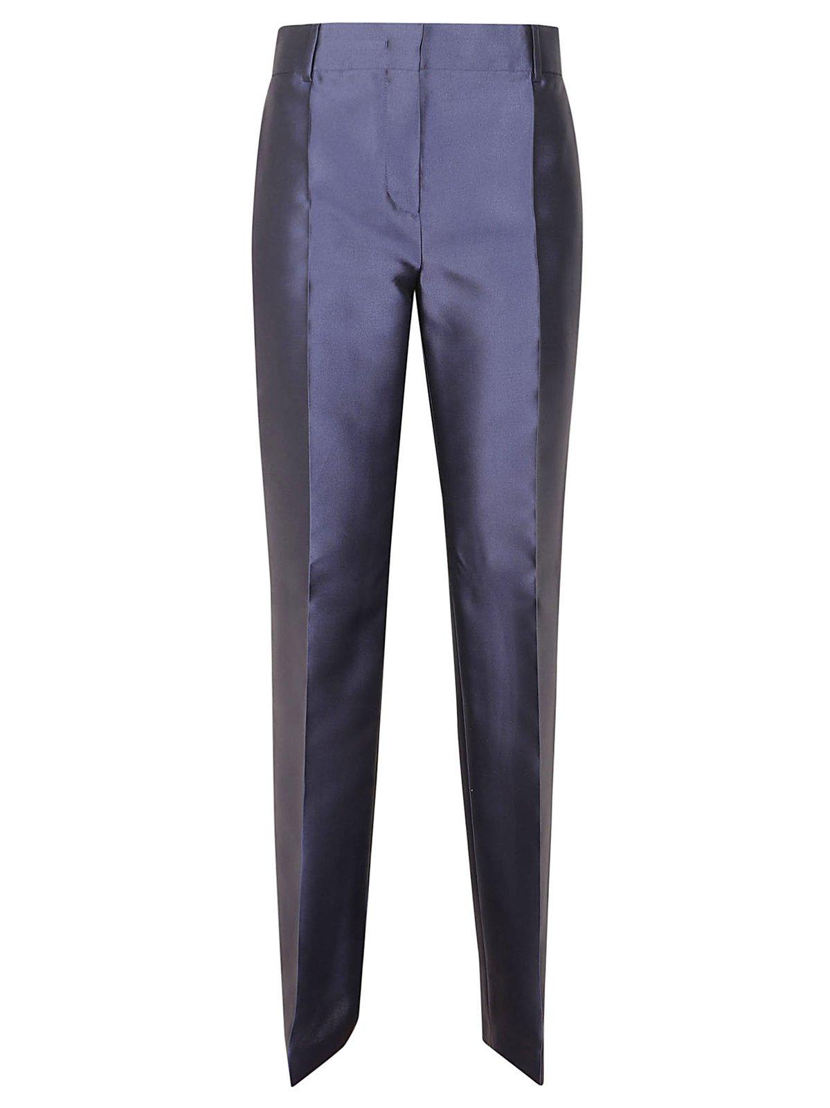 Shop Alberta Ferretti Mikado Mid-rise Satin Tailored Trousers In Blu