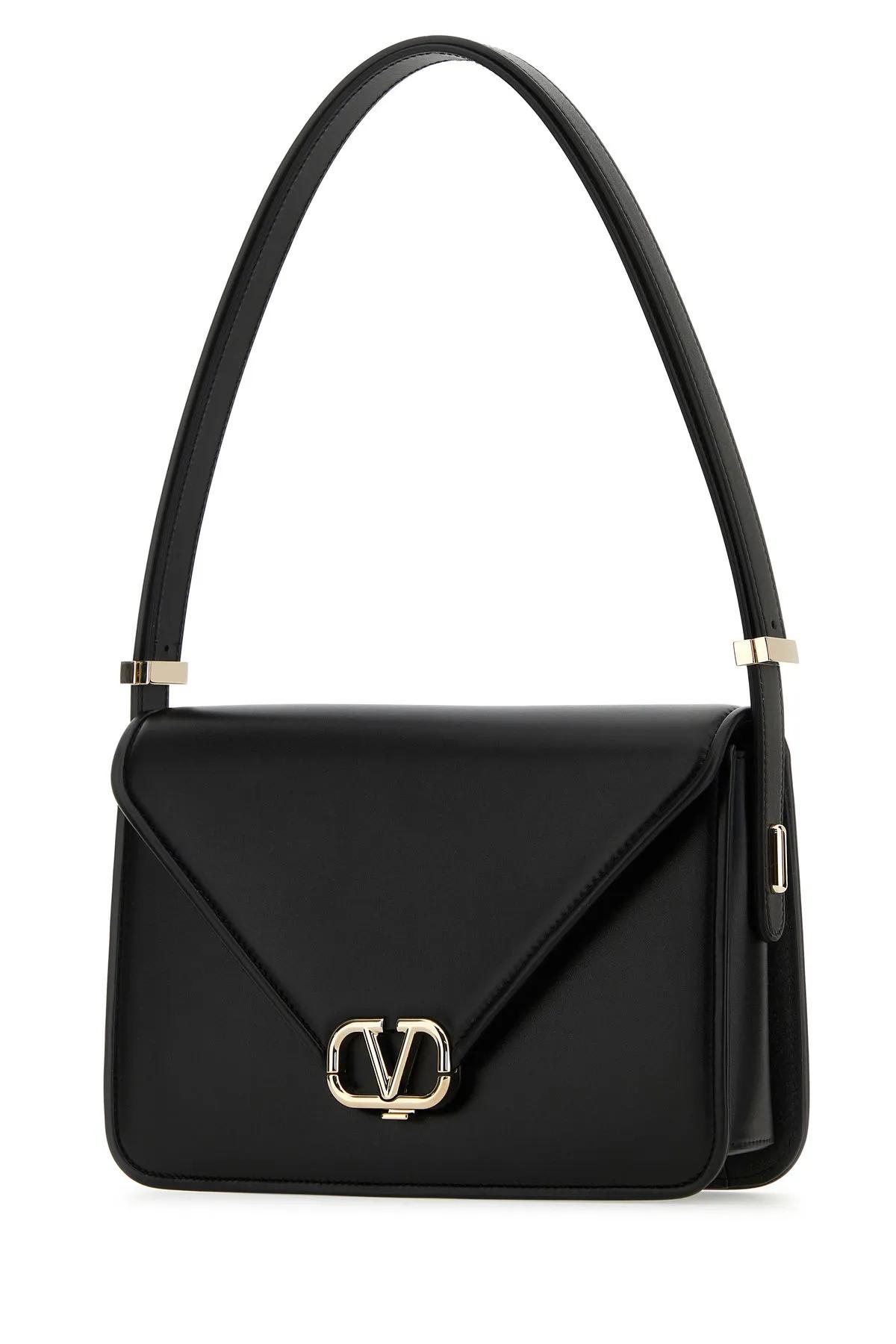 Shop Valentino Black Leather Vlogo Shoulder Bag