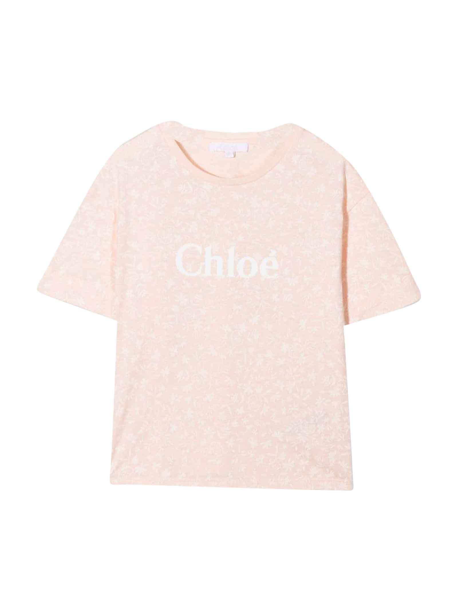 Chloé Pink T-shirt With White Logo Chloè Kids