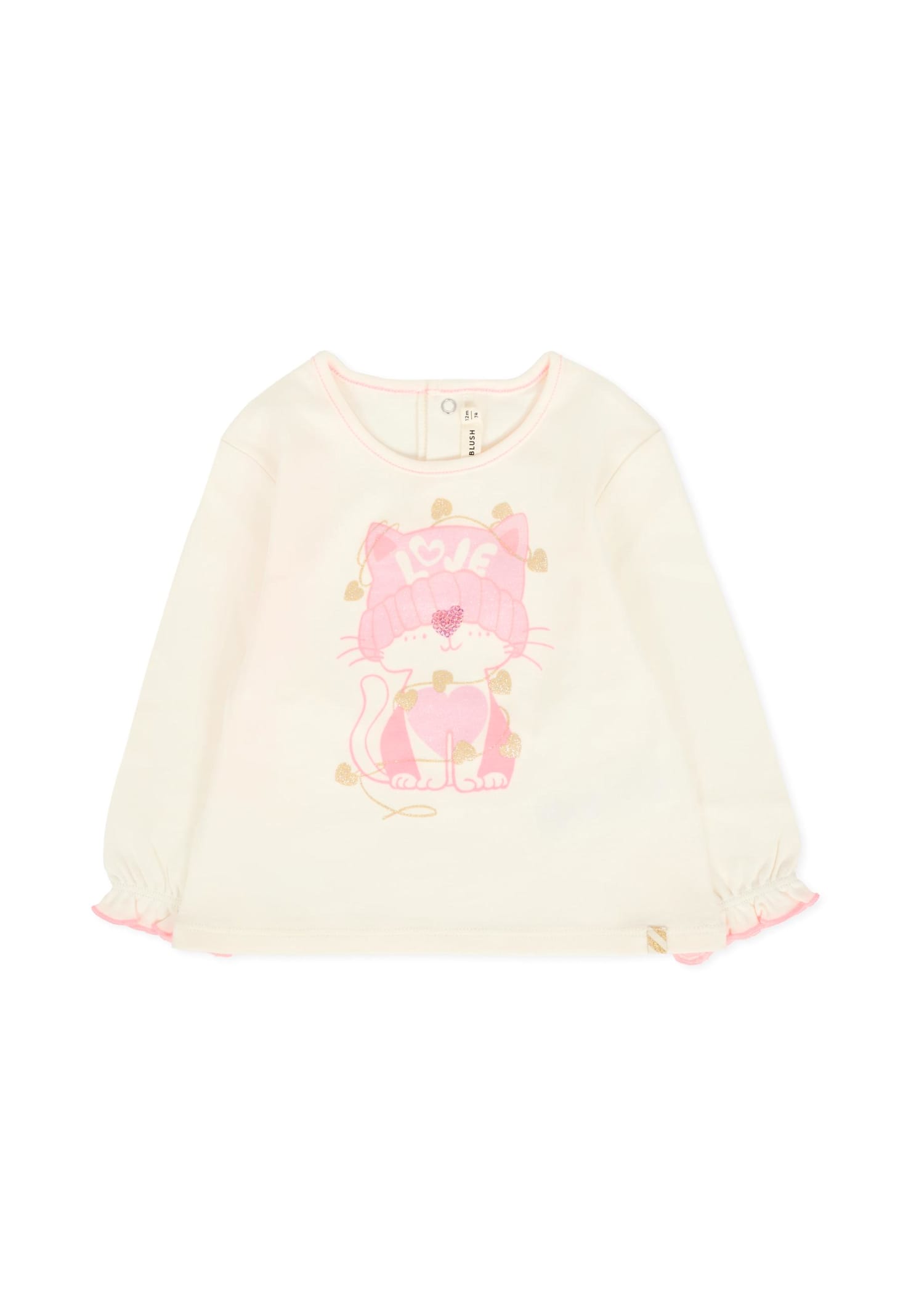 Billieblush Ivory T-shirt For Baby Girl With Cat In White