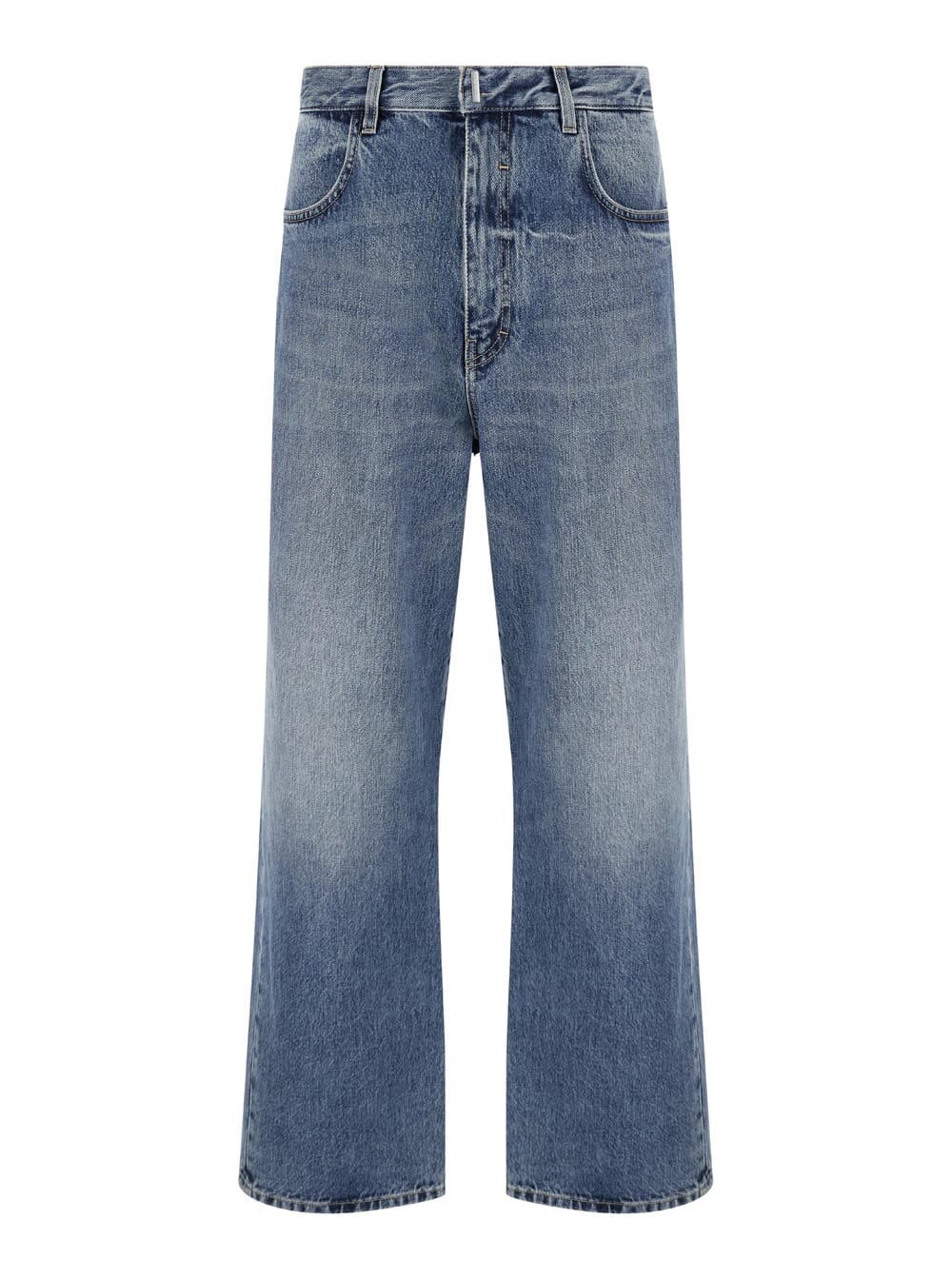 Shop Givenchy Light Blue Straight Jeans With Logo Plaque In Cotton Denim Man