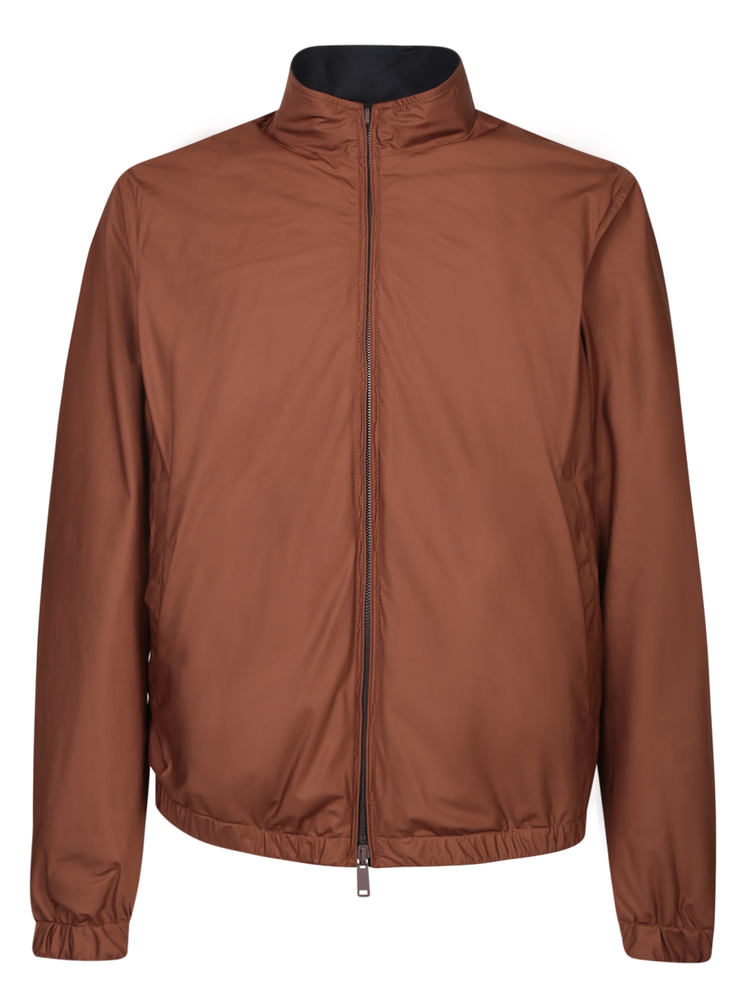 Shop Zegna Reversible Leather Jacket In Brown/blue