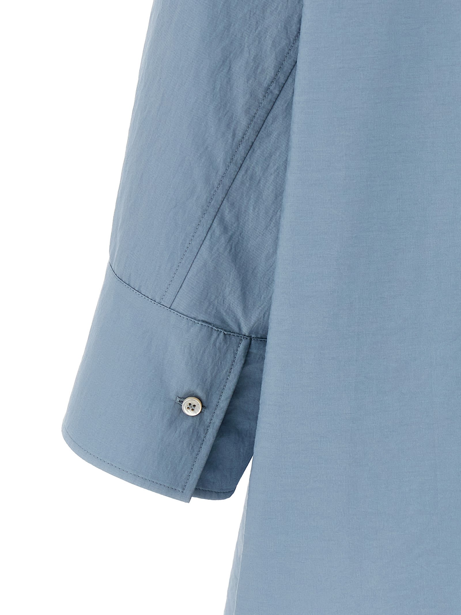 Brunello Cucinelli Intarsia Shirt With Embroidered Inlaid Detail In Light Blue