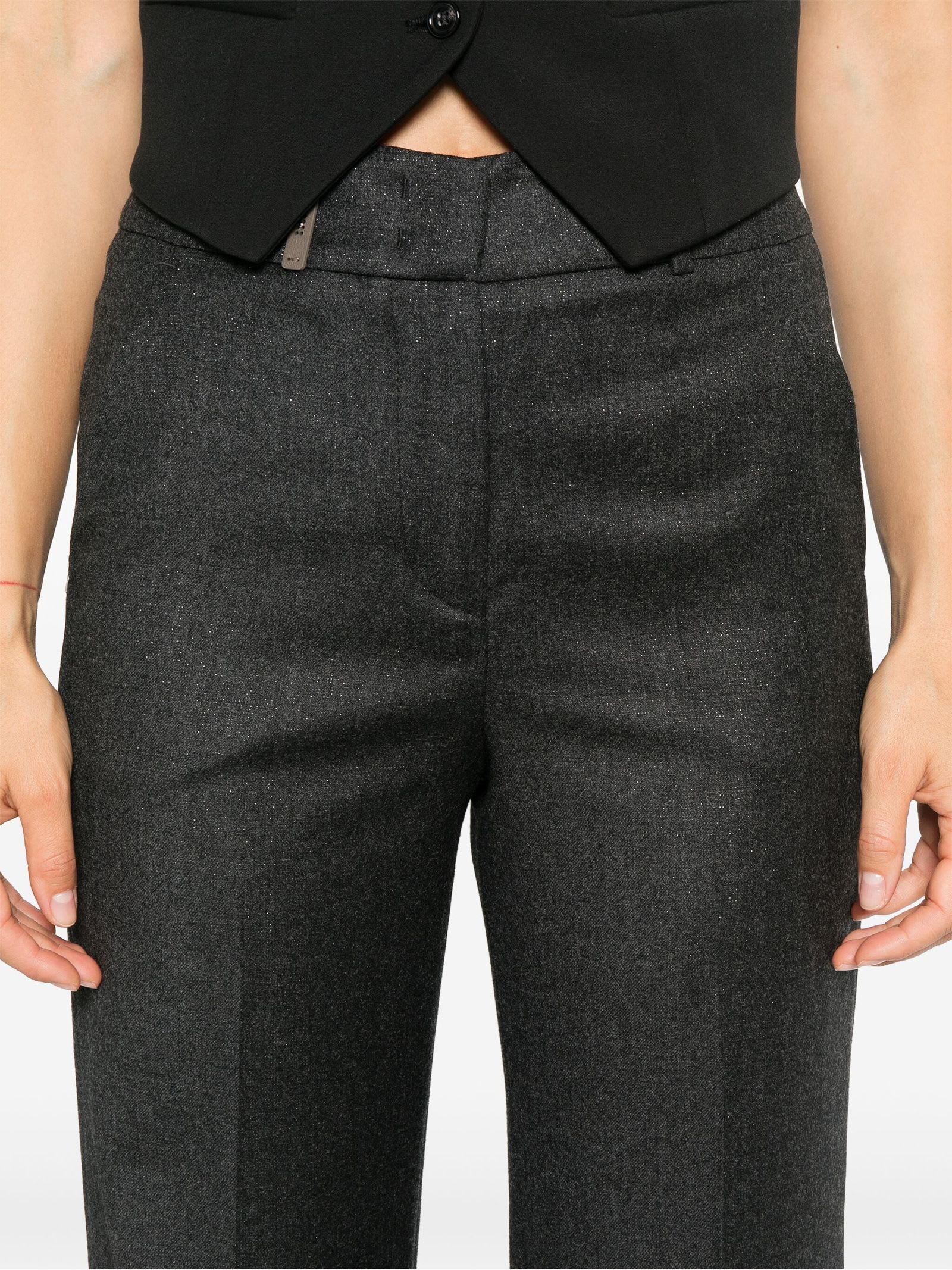 Shop Peserico Dark Grey Virgin Lurex Flannel Trousers