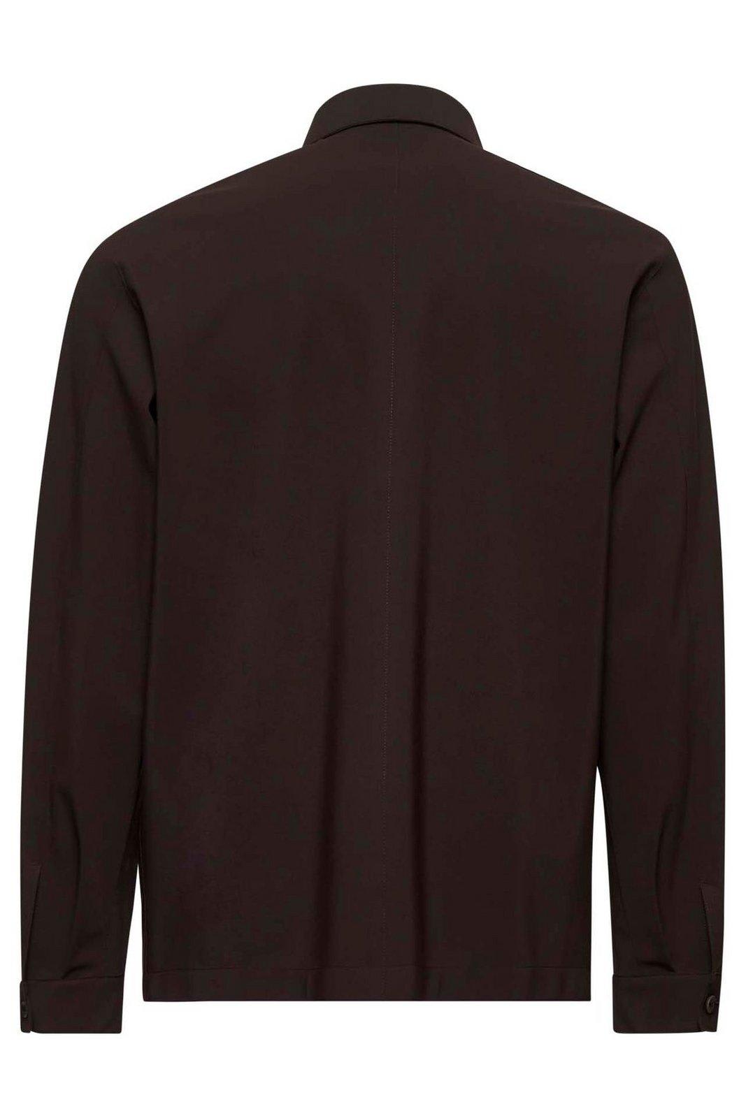 Herno Long Sleeved Buttoned Overshirt In Marrone Scuro