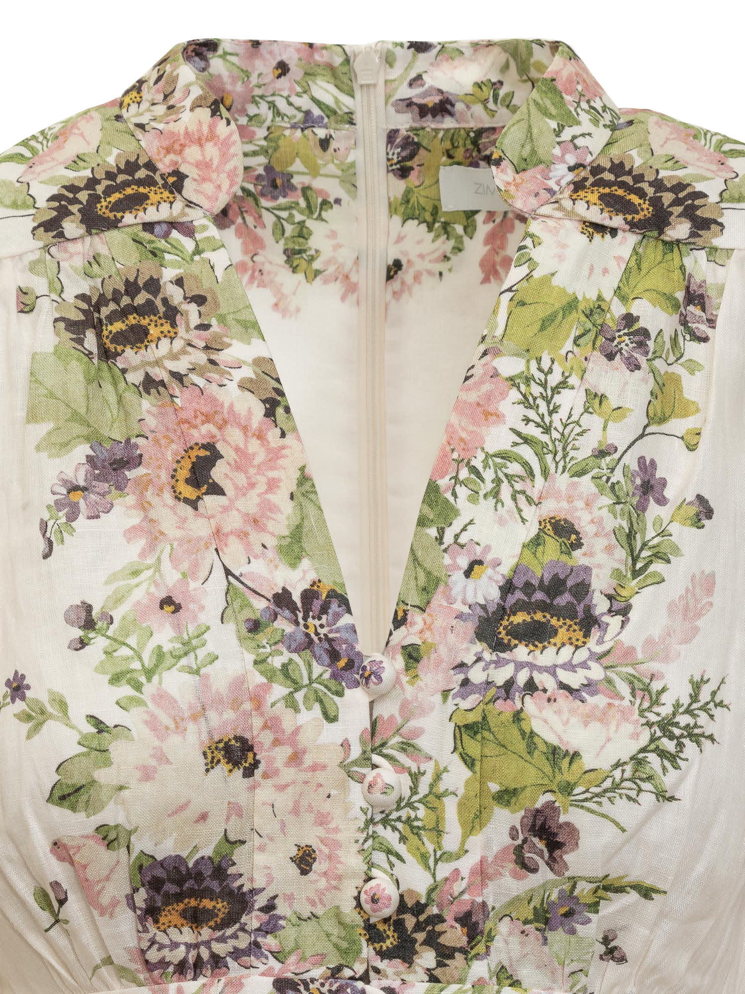Shop Zimmermann Halliday Plunge Multi Floral Dress In Cream Multi Floral