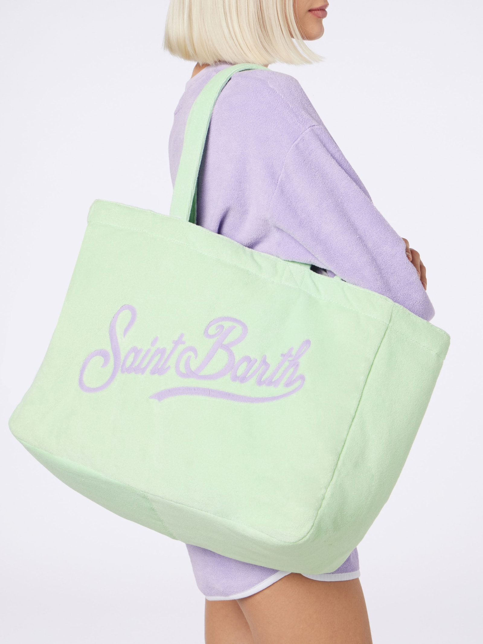 Shop Mc2 Saint Barth Terry And Cotton Beach Tote Double Bag In Green