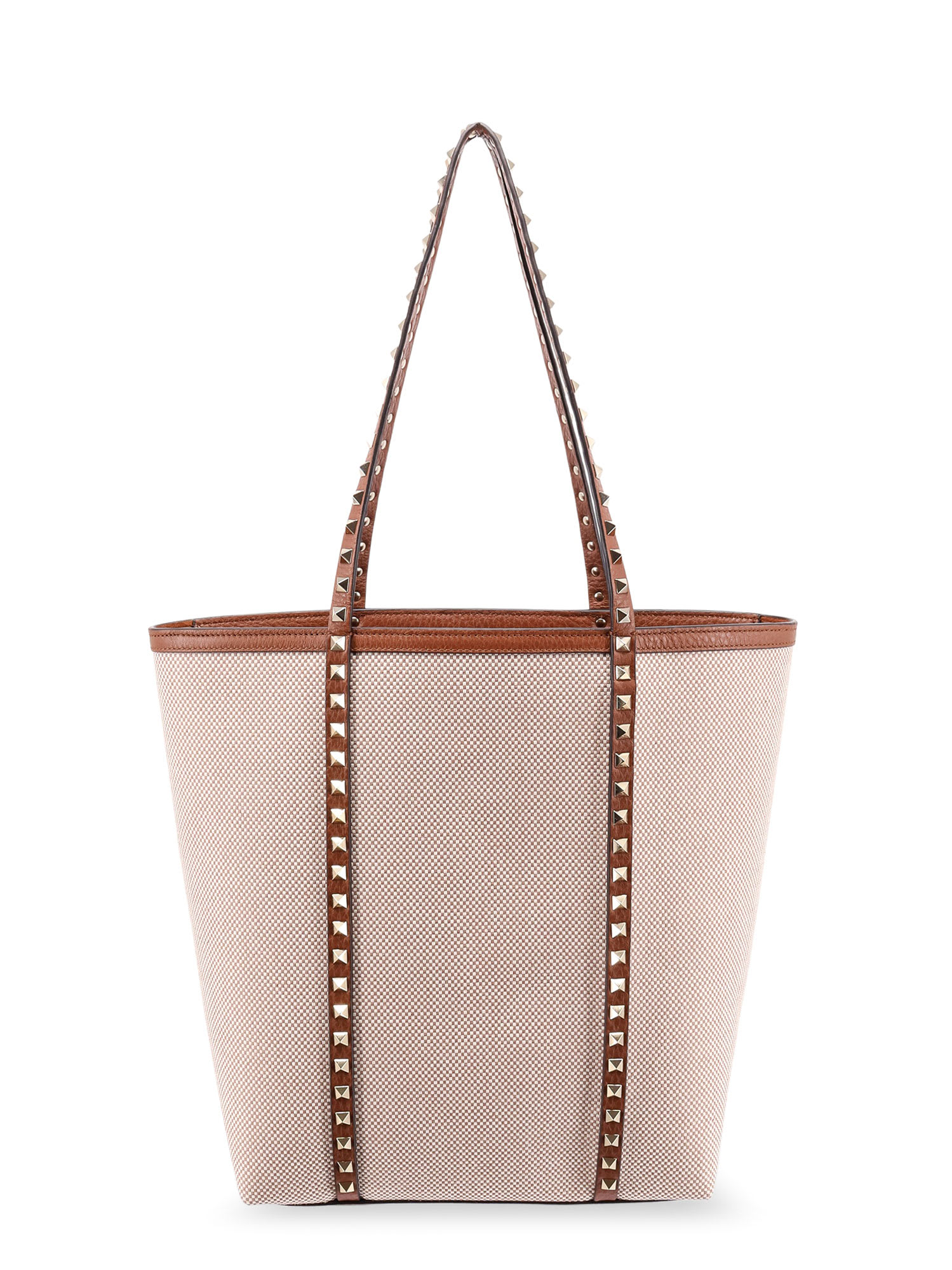 Valentino Leather And Canvas Shoulder Bag With Iconic Studs In Black