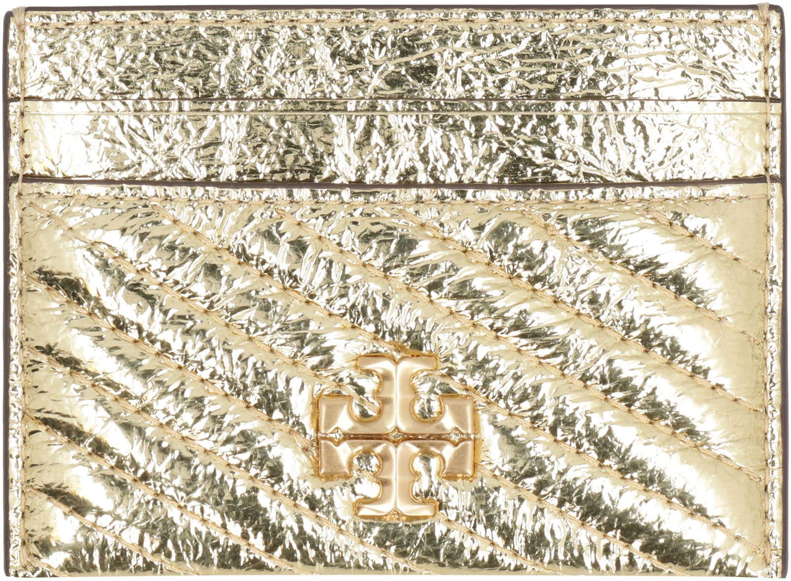 Tory Burch Kira Metallic Leather Card Holder In Gold