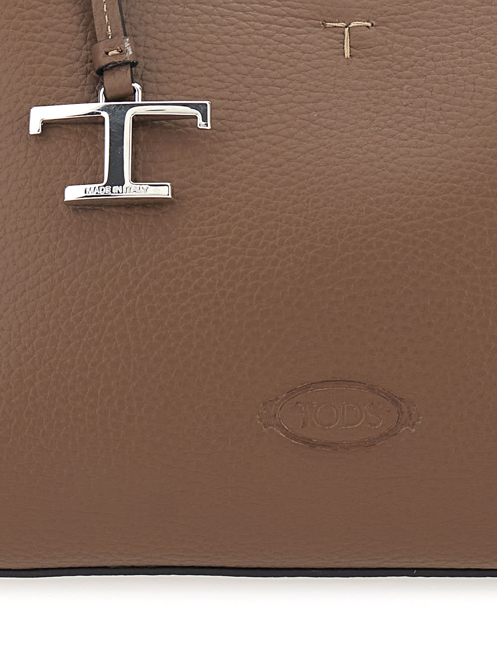 Tod's Brown Handbag With Embossed Logo And T Timeless Pendant In Grain Leather Woman In Brown