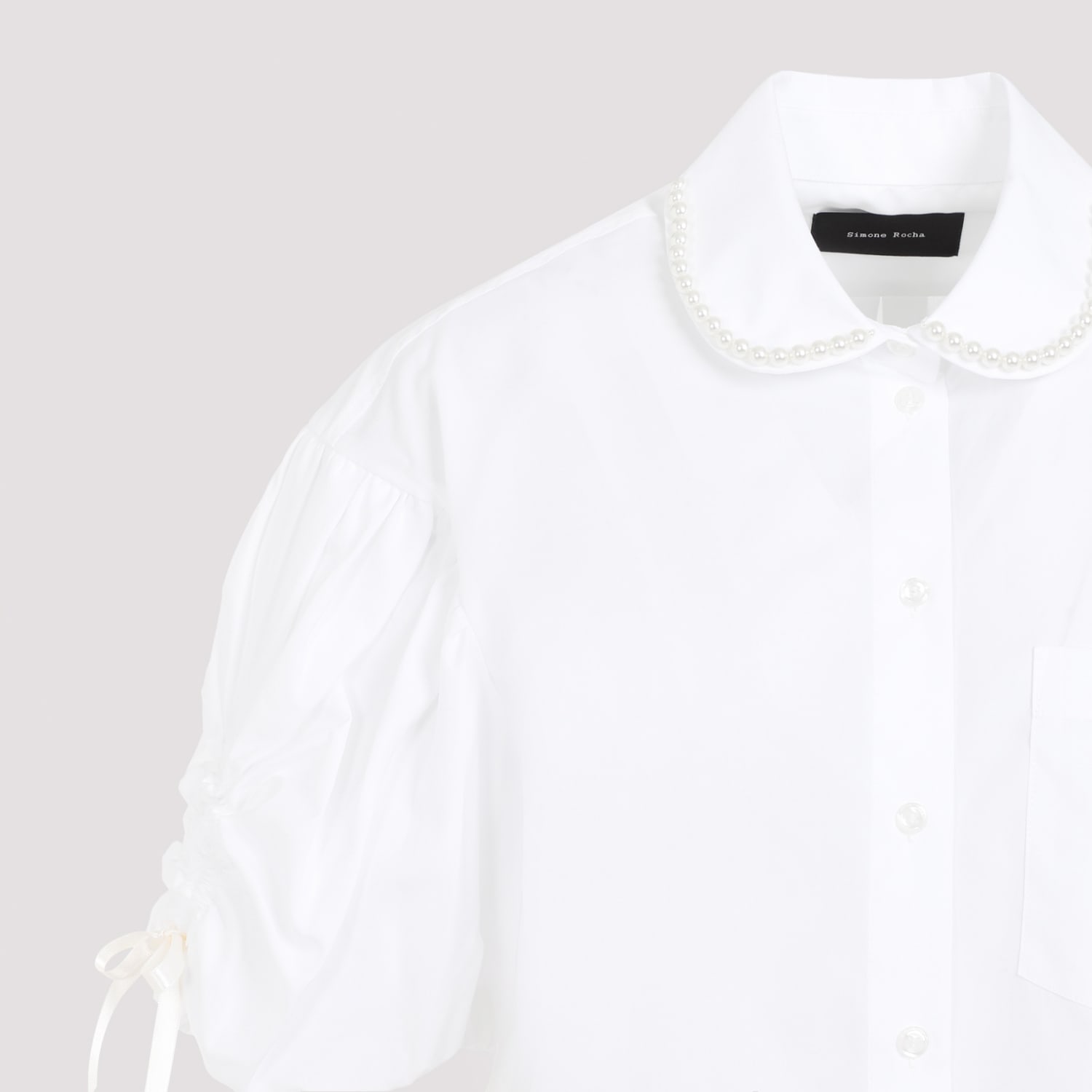 Shop Simone Rocha Puff Sleeve Boxy Shirt In White/pearl