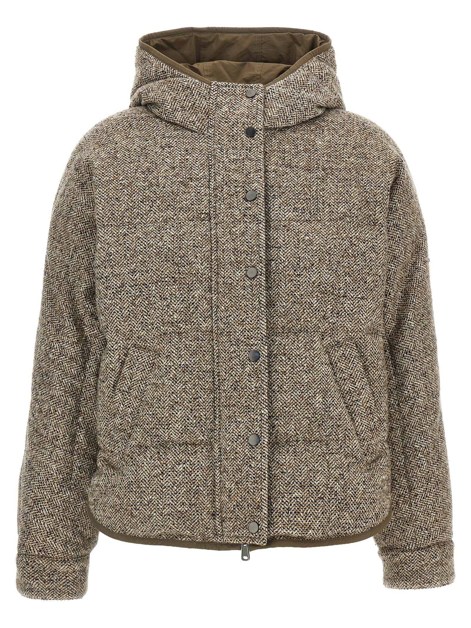 Brunello Cucinelli Reversible Down Jacket Puffer Jackets Multicolor In Brown