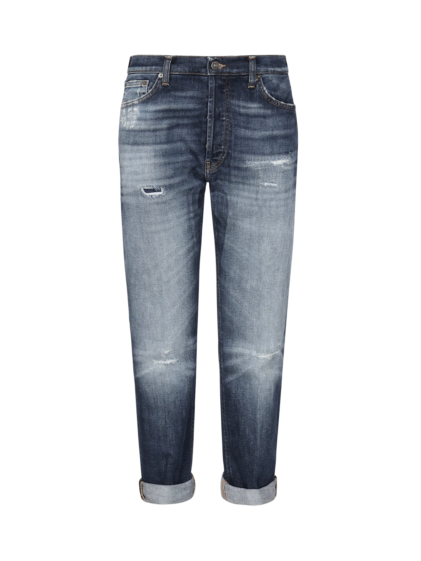 Dondup Regular Fit Jeans With Rolled Cuffs In Blue