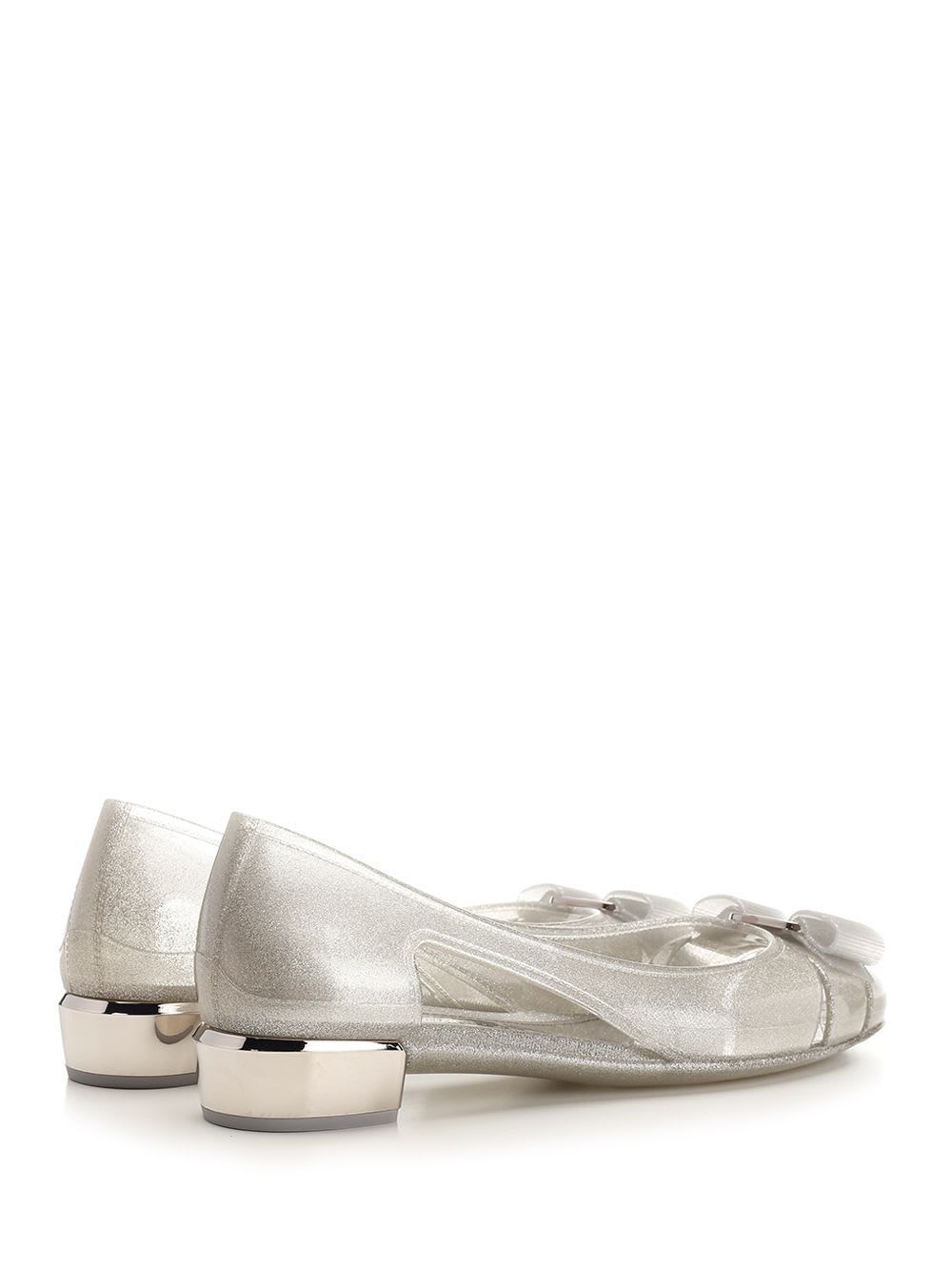 Shop Ferragamo Vara Bow Jelly Ballerina In Silver