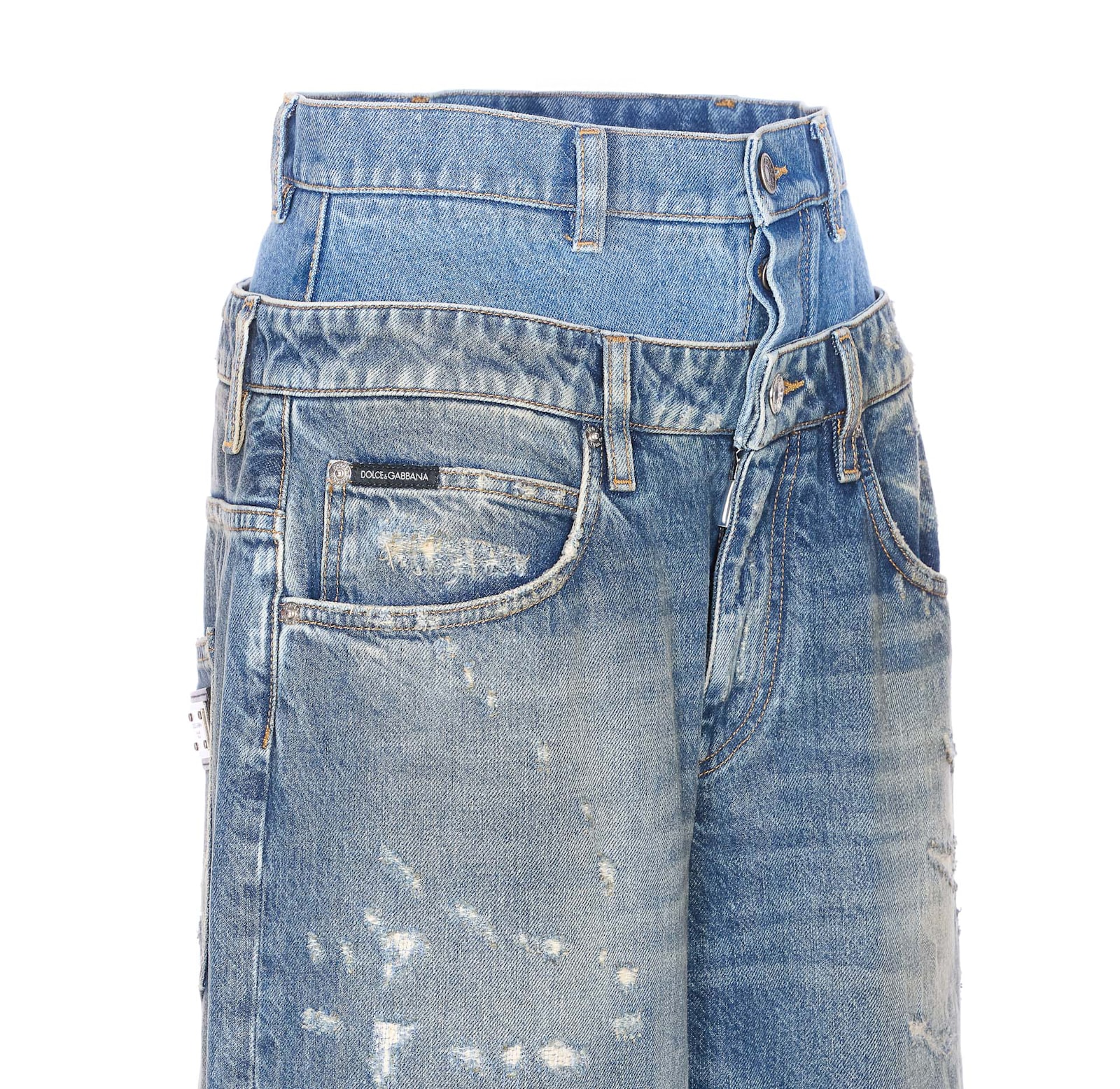 Dolce & Gabbana Wide-leg Trousers With Five Pockets And Belt Loops In Blue