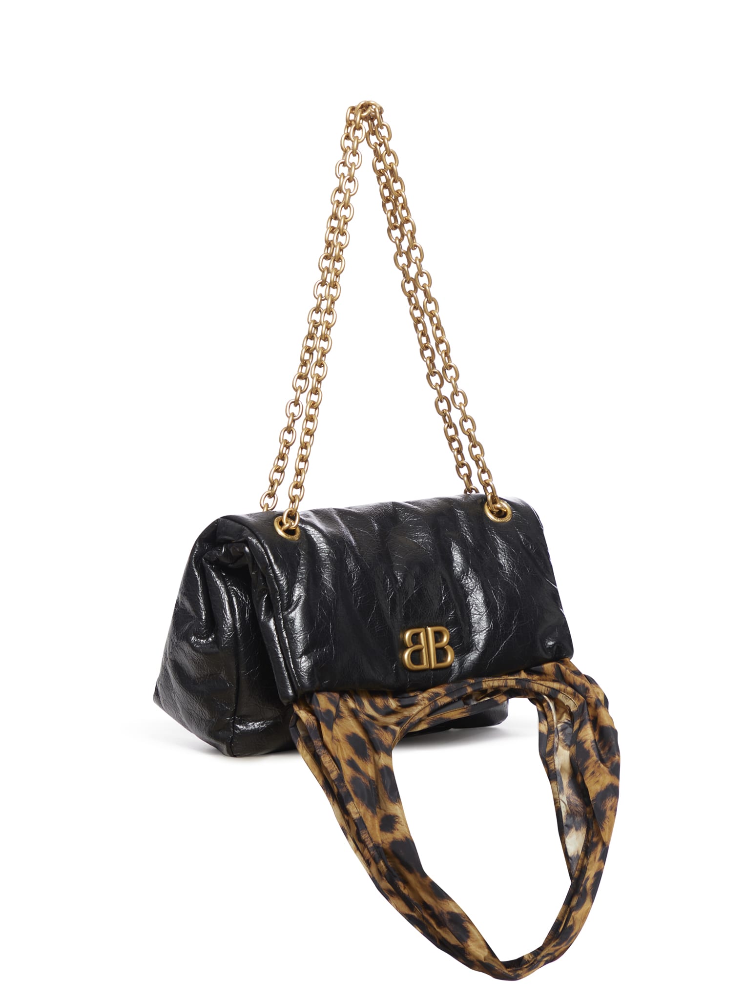 Shop Balenciaga Monaco Chain Bag S In Black Leopard