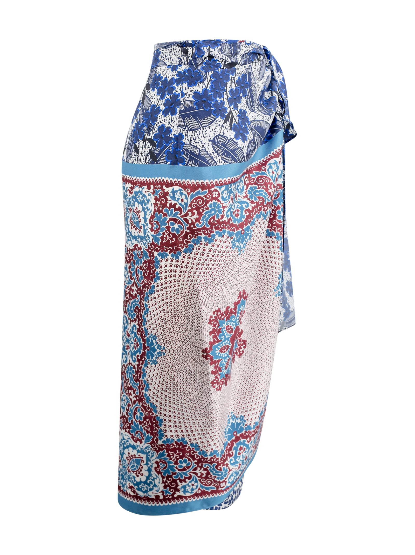 Shop Weekend Max Mara Printed Silk Sarong Skirt In Blu Bianco