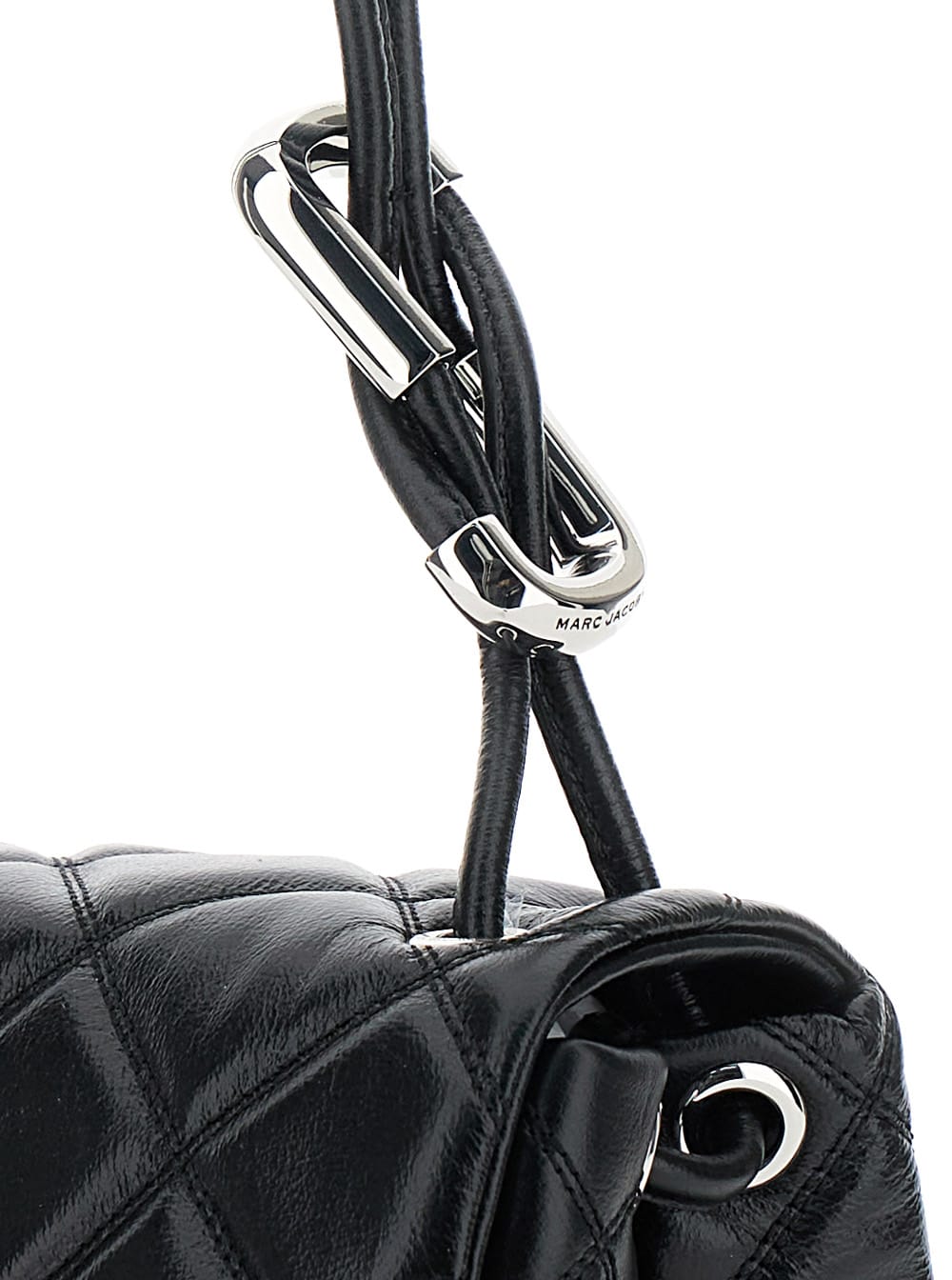 Marc Jacobs The Mini Dual Black Diamond-quilted Crossbody Bag With Top Handle In Leather Woman In Black