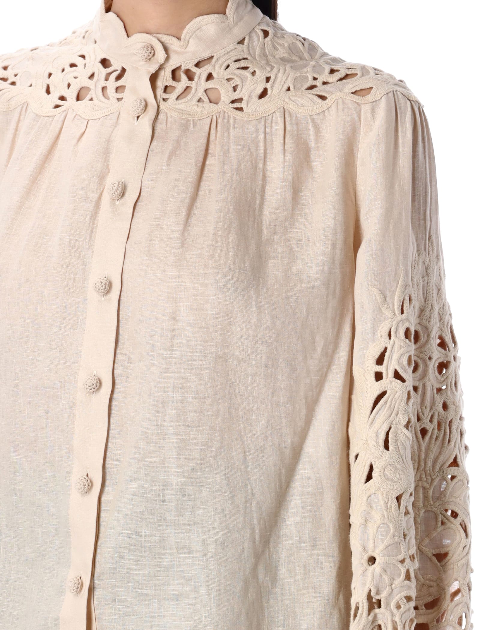 Shop Zimmermann Wylie Embroidered Blouse In Cream