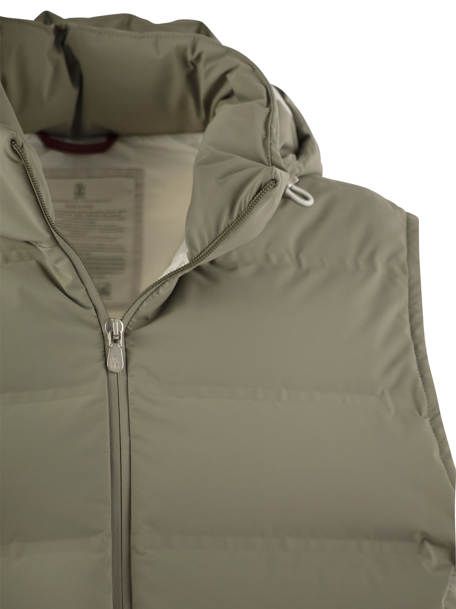 Shop Brunello Cucinelli Sleeveless Down Jacket In Membraned Taffeta With Heat Tapes And Detachable Hood In Green/white