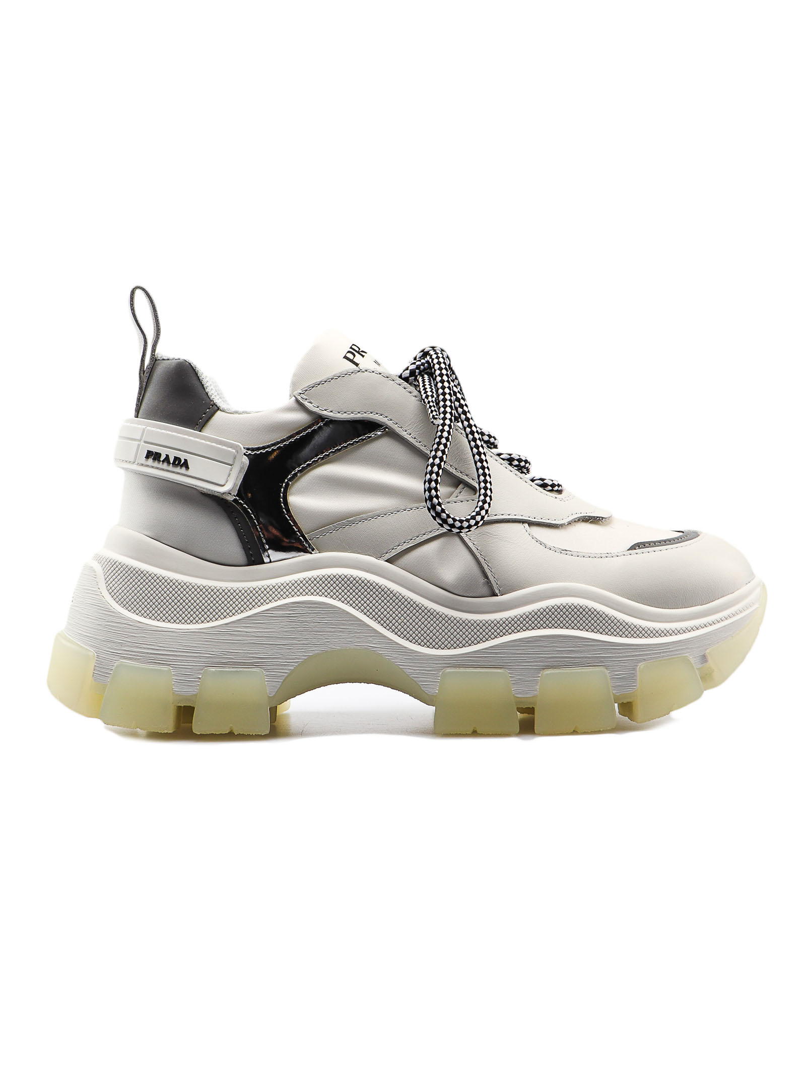 Click to view more detailed imagery on our partner's website Prada Pegasus Sneaker 075 In Bianco+Argento