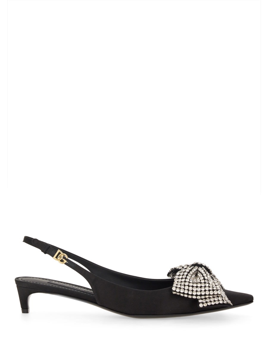 Shop Dolce & Gabbana Embellished Satin Slingbacks In Black