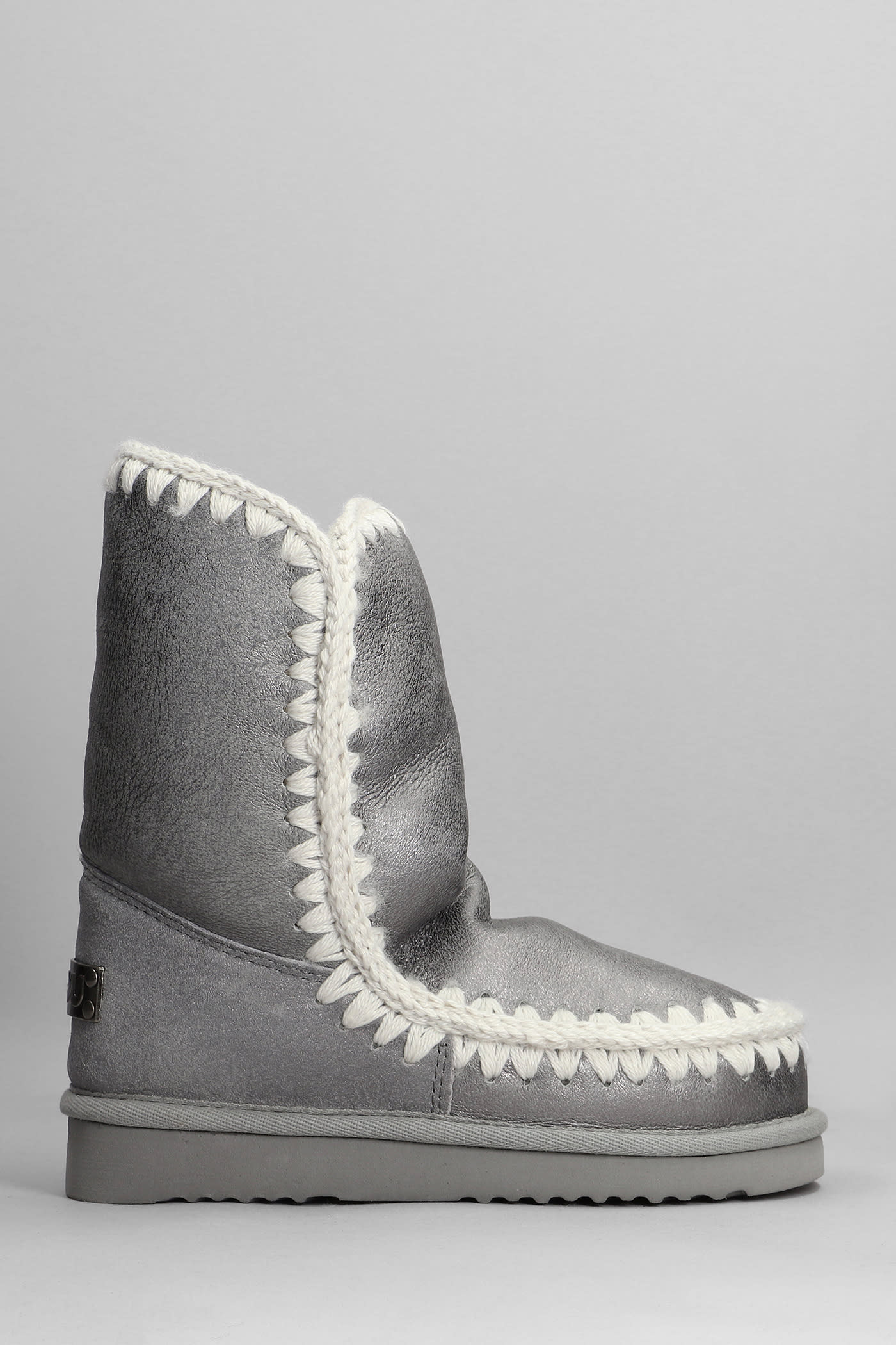 Mou Eskimo 24 Low Heels Ankle Boots In Silver Glitter