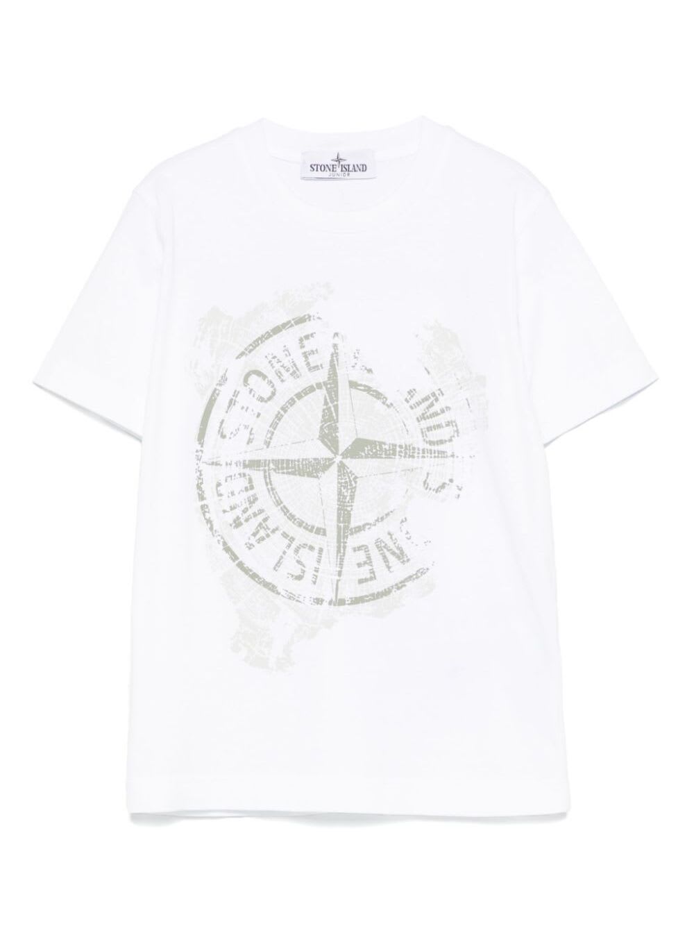 Stone Island Junior Compass-print T-shirt In White