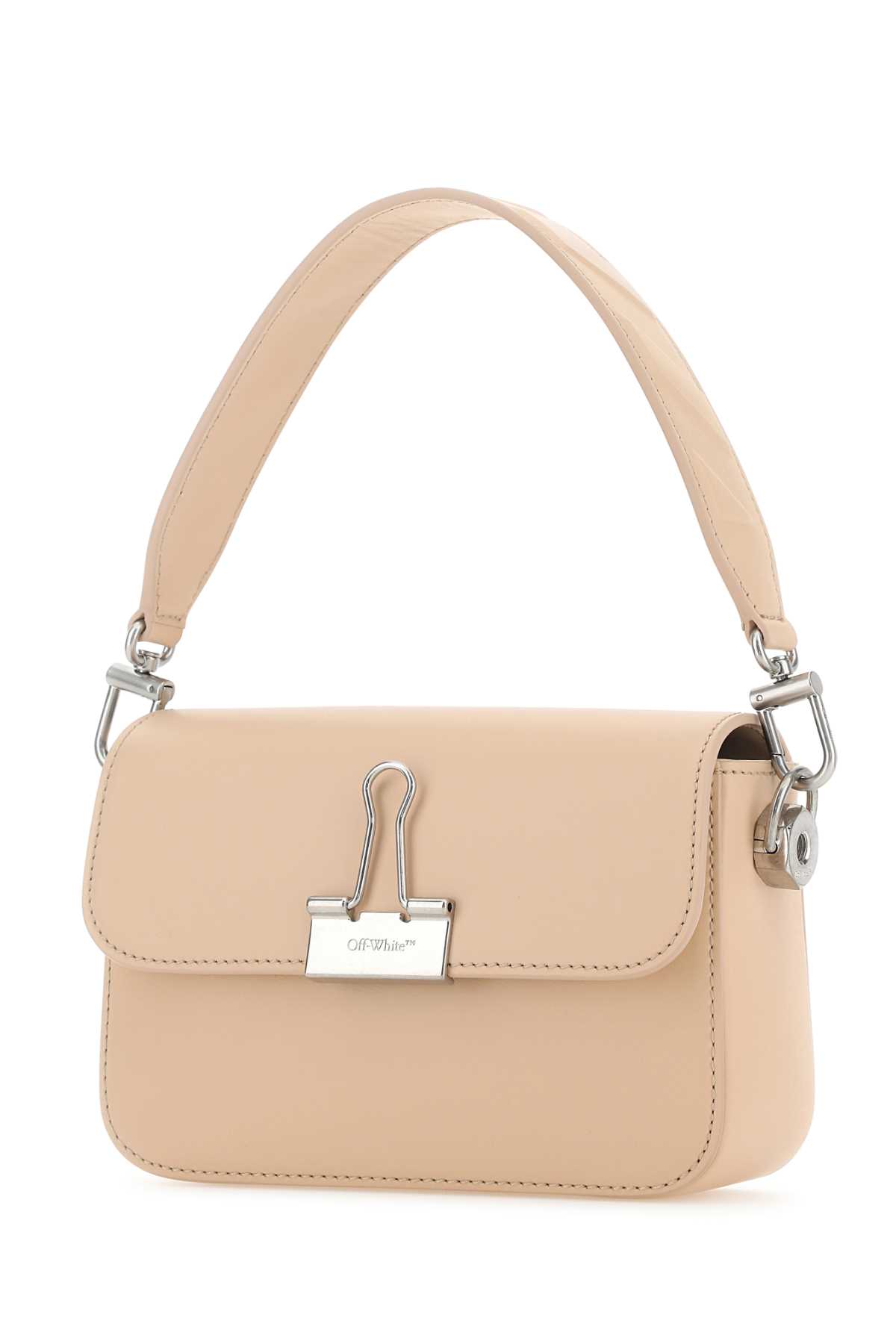 Off-white Light Pink Leather Small Plain Binder Handbag In Peachorange