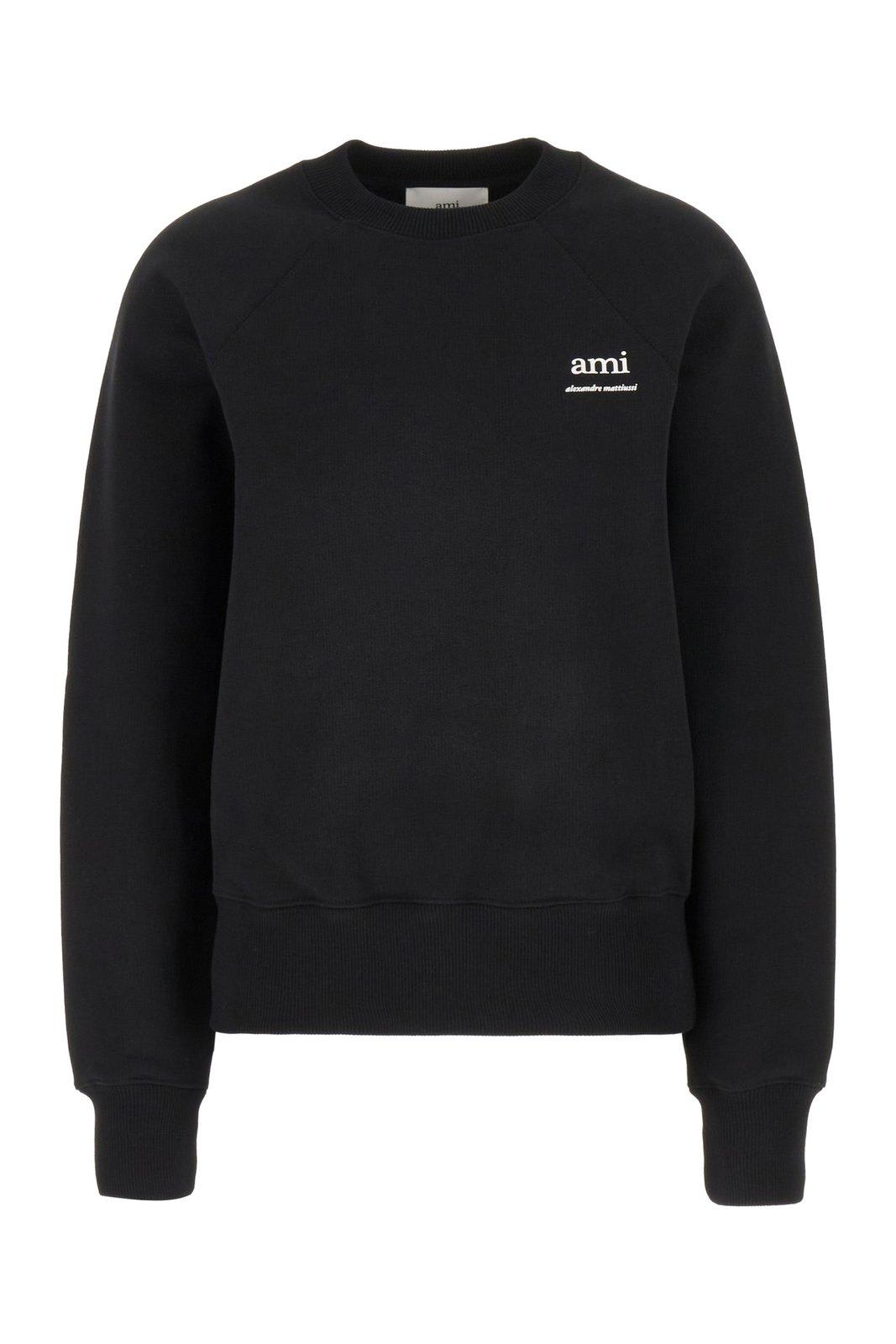 Shop Ami Alexandre Mattiussi Logo Detailed Crewneck Sweatshirt In Black