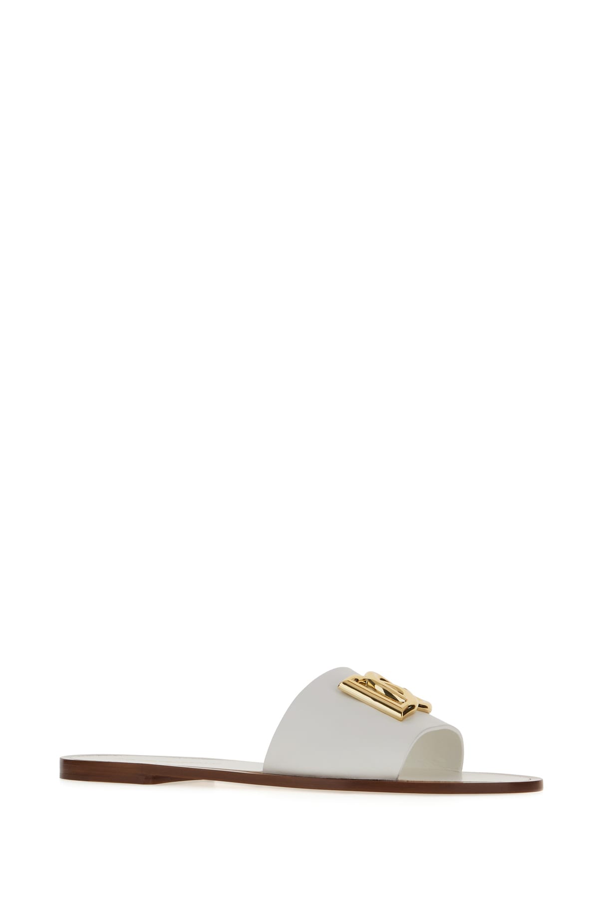 Shop Dolce & Gabbana White Leather Slippers In Bianco Ottico