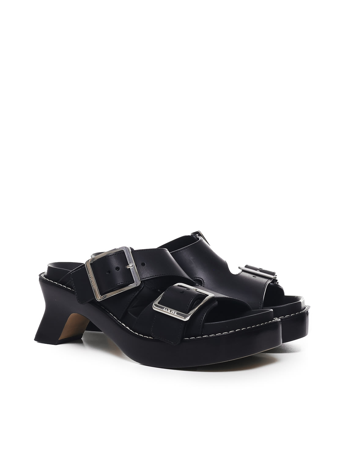 Shop Loewe Ease Sandals In Calfskin In Black