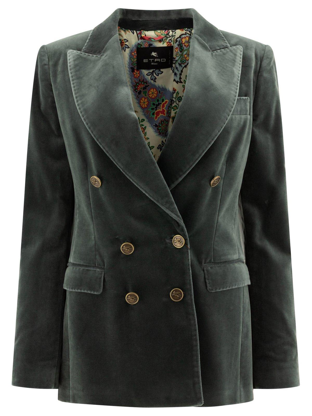 Shop Etro Double-breasted Velvet Blazer