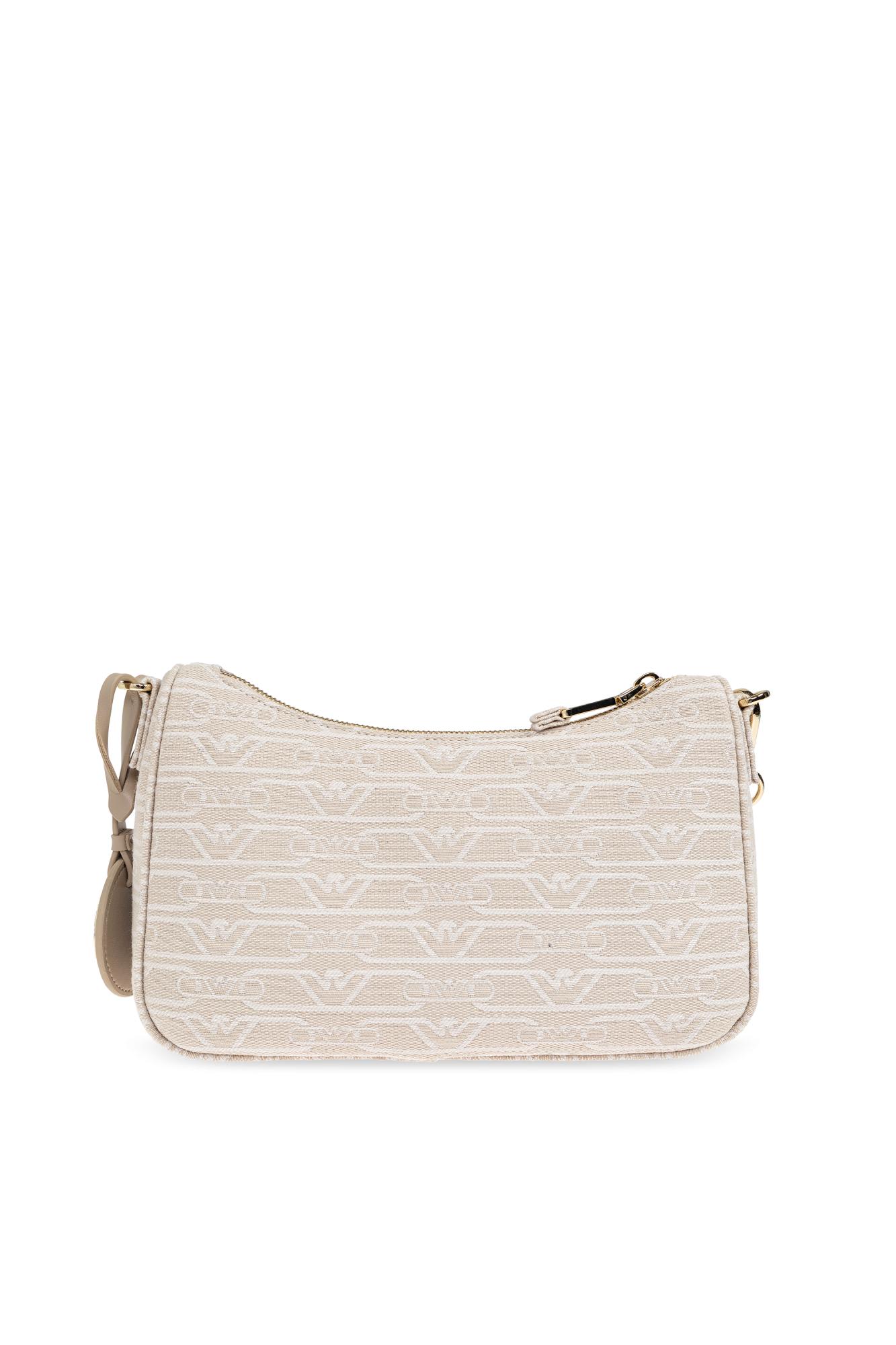 Emporio Armani Shoulder Bag With Embroidered Logo In Natural