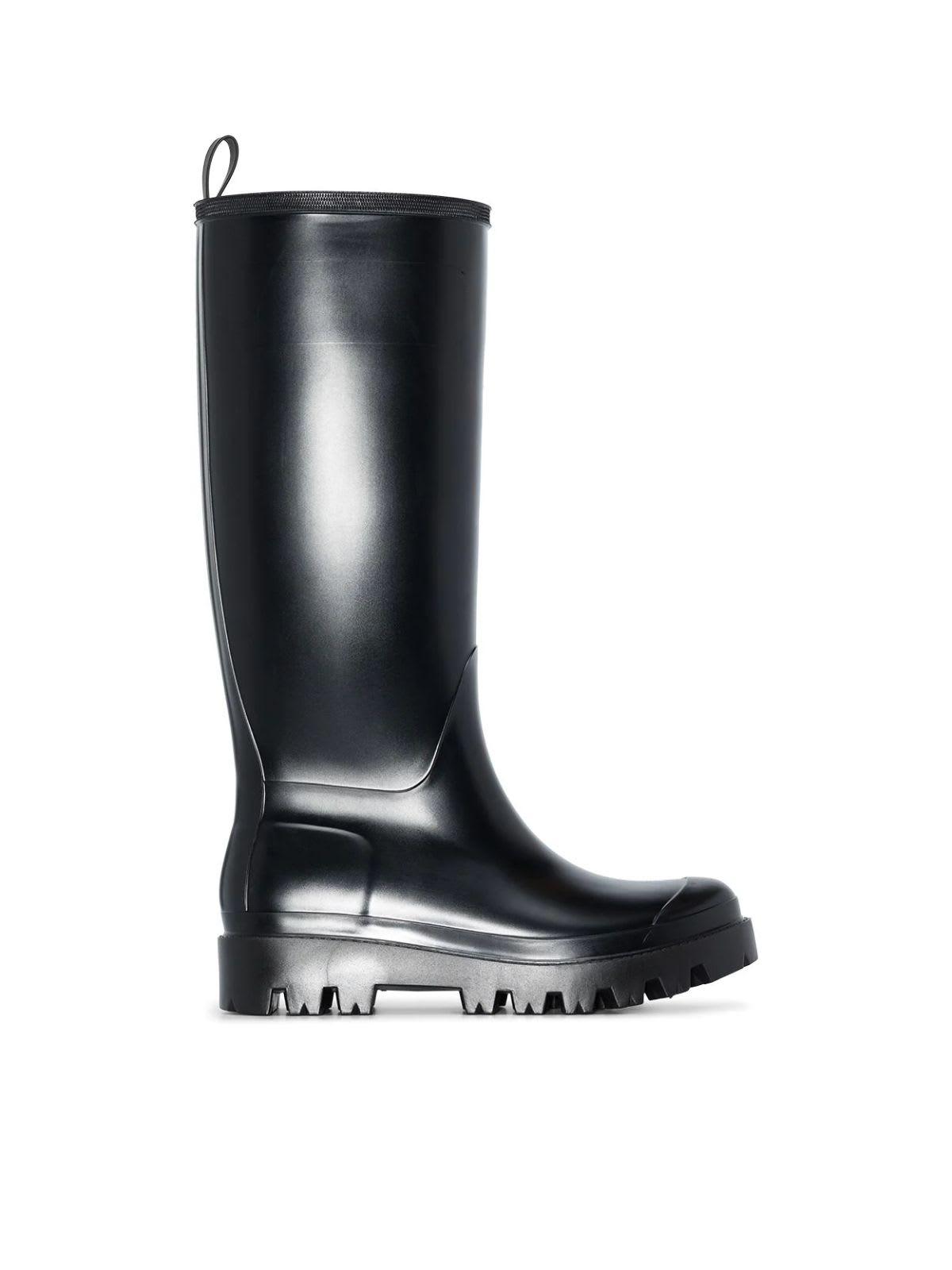 GIA BORGHINI Tall Black Rain Boot In Rubber With Black Sole