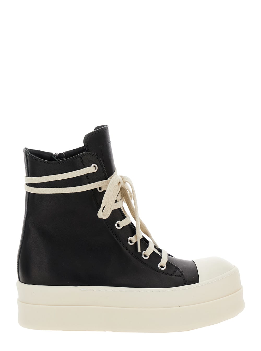 Shop Rick Owens Mega Bumper Black High Top Sneakers With Oversized Laces And Platform In Leather Woman In White
